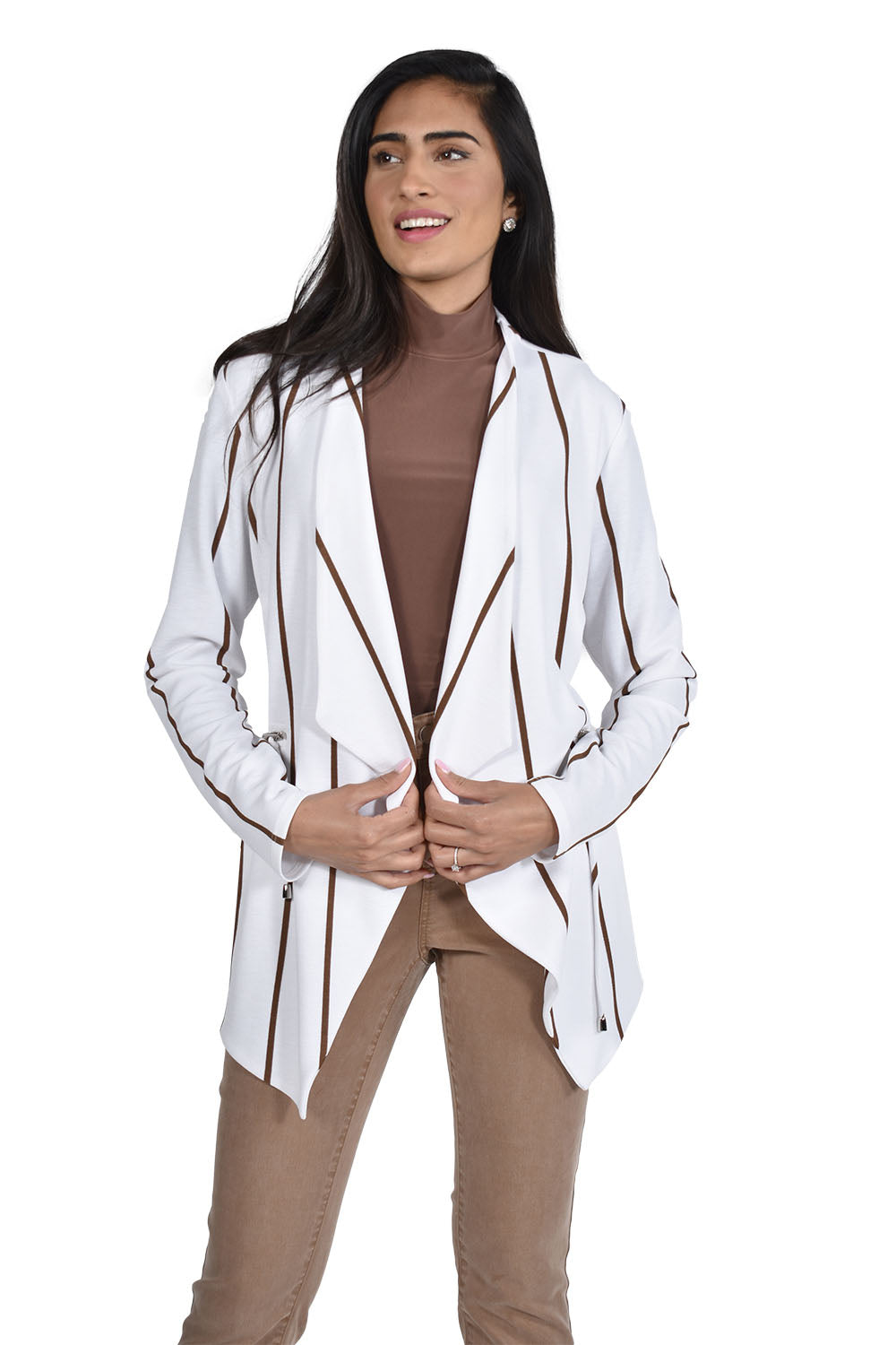 Frank Lyman Off-White/Brown Striped Cardigan Style 226439