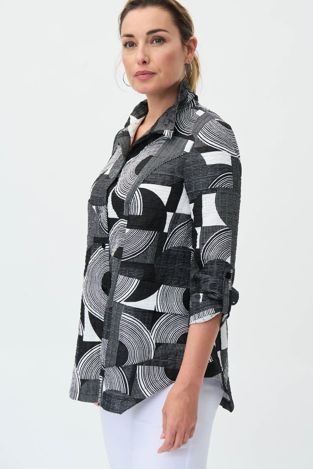 Joseph Ribkoff Vanilla/Black Geometric Print Jacket Style 231017