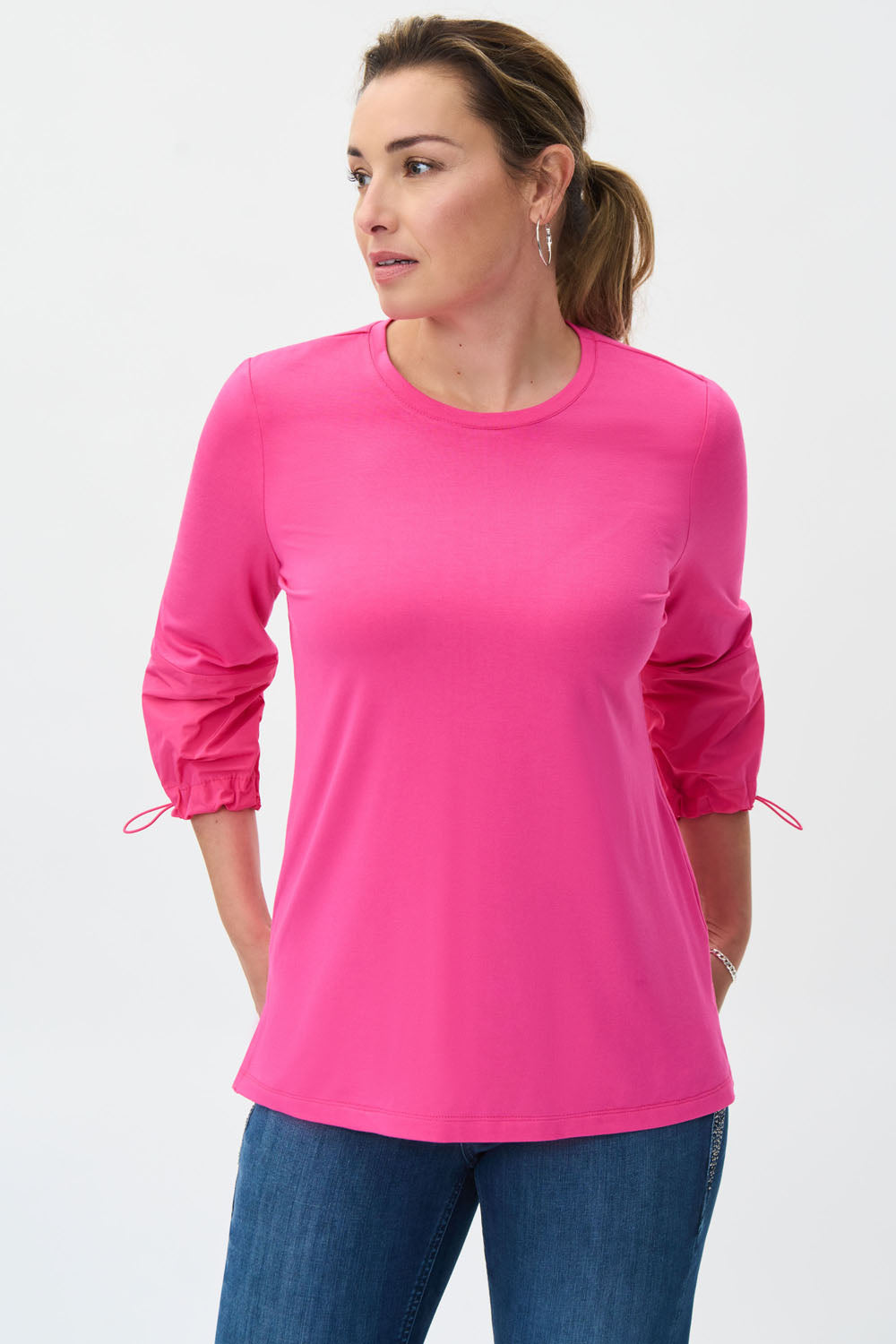 Joseph Ribkoff Dazzle Pink Three-Quarter Puff Sleeves Top Style 231117