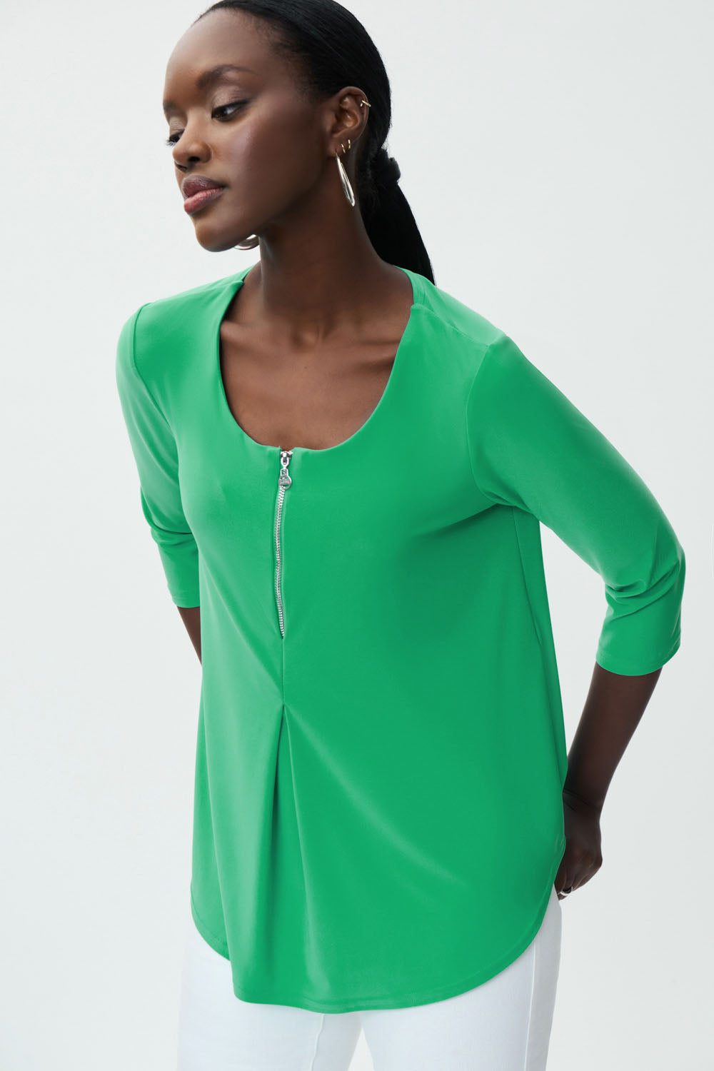 Joseph Ribkoff Foliage Zipped Neckline Top Style 231131