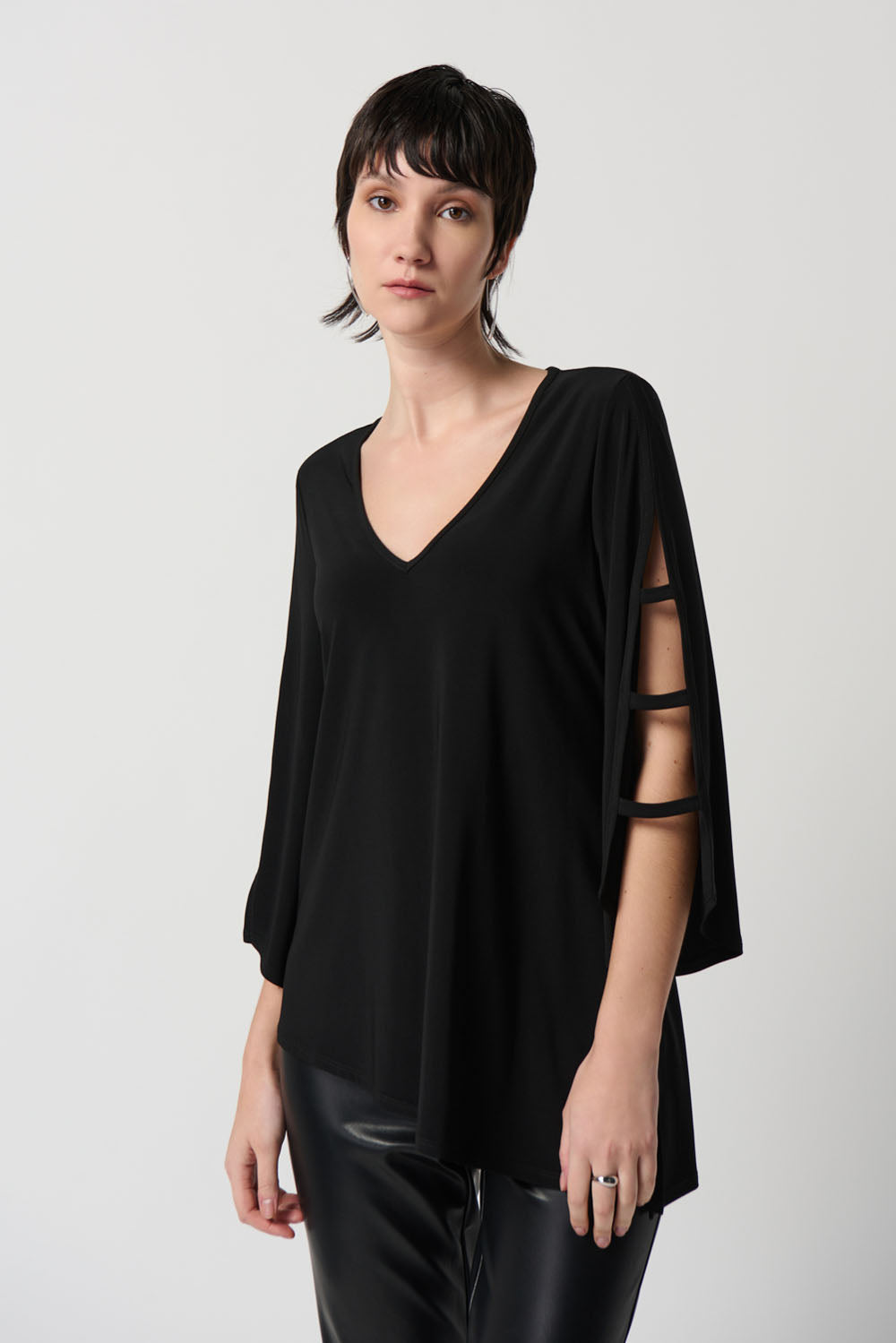 Joseph Ribkoff Black Asymmetrical Cut Flared Tunic Style 231156