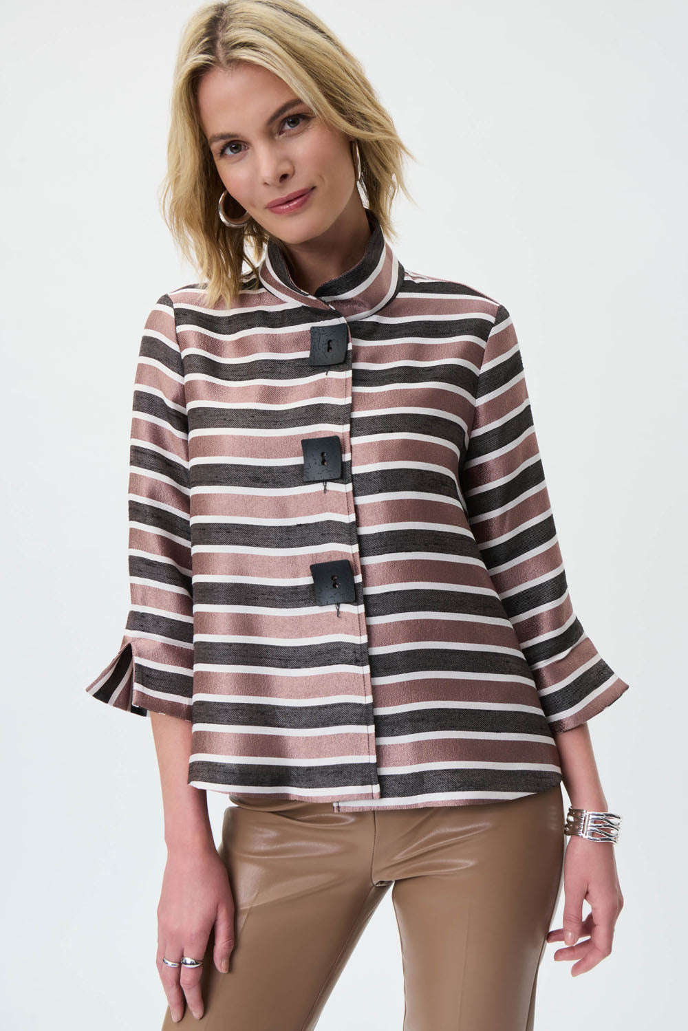 Joseph Ribkoff Black/Brown/Cream Striped Jacket Style 231243