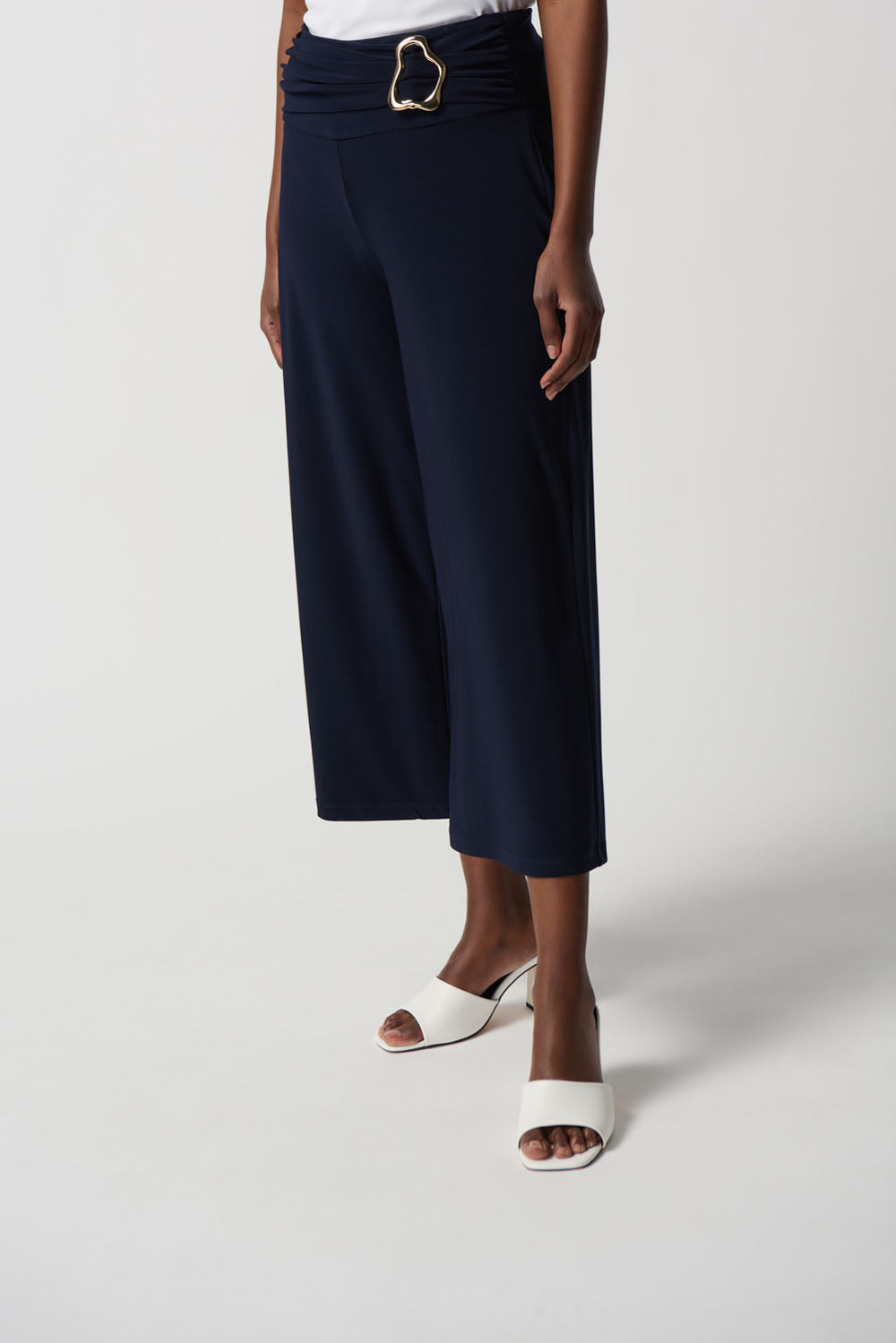 Joseph Ribkoff Midnight Blue Solid Silky Knit Culotte Pants Style 231251