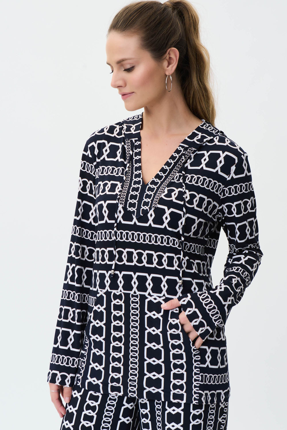 Joseph Ribkoff Midnight Blue/Multi Tunic with Hoodie Style 231259