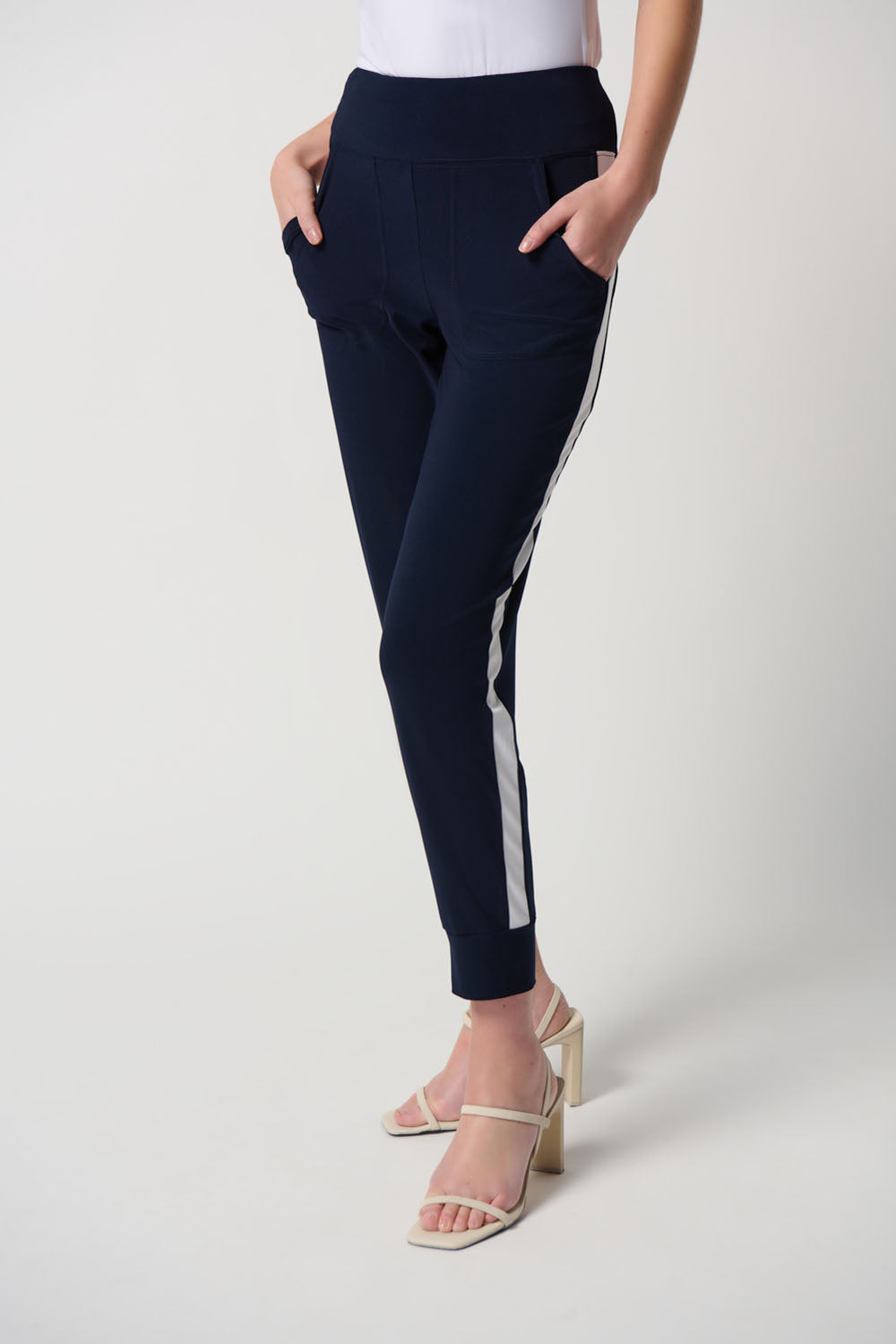 Joseph Ribkoff Midnight Blue/Vanilla Silky Knit Joggers Style 231268