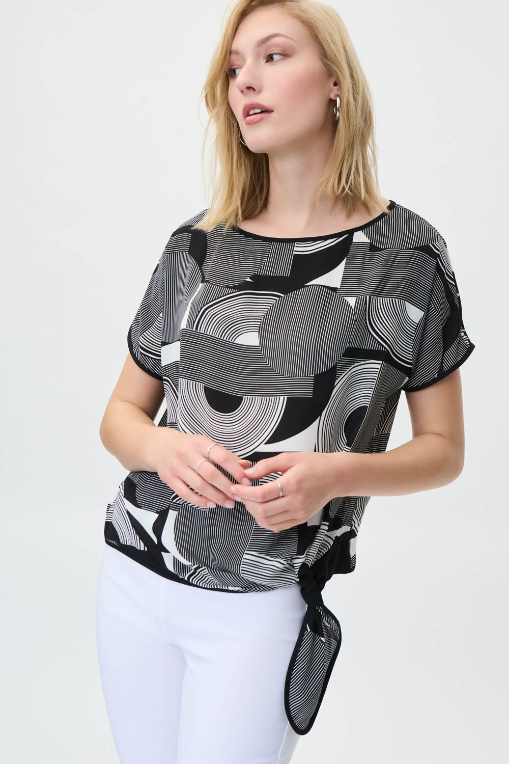 Joseph Ribkoff Vanilla/Black Geometric Print Top Style 231303