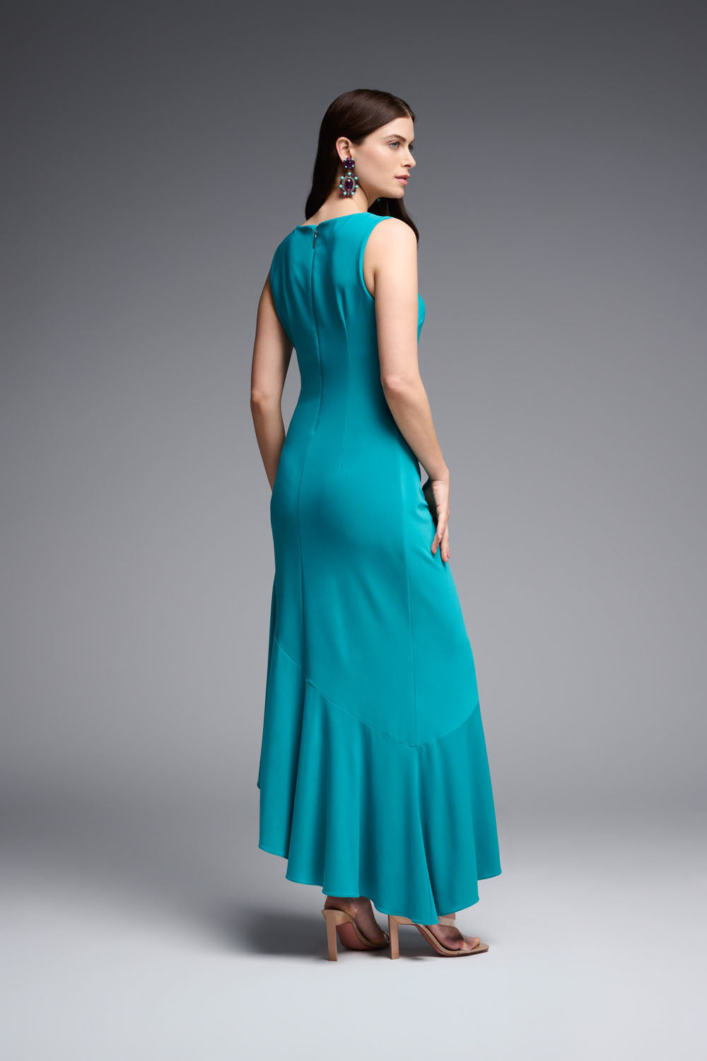 Joseph Ribkoff Ocean Blue Fit And Flare Flounce Hem Maxi Dress Style 2 DECABANA Joseph Ribkoff Ocean Blue Fit And Flare Flounce Hem Maxi Dress Style 2 DECABANA