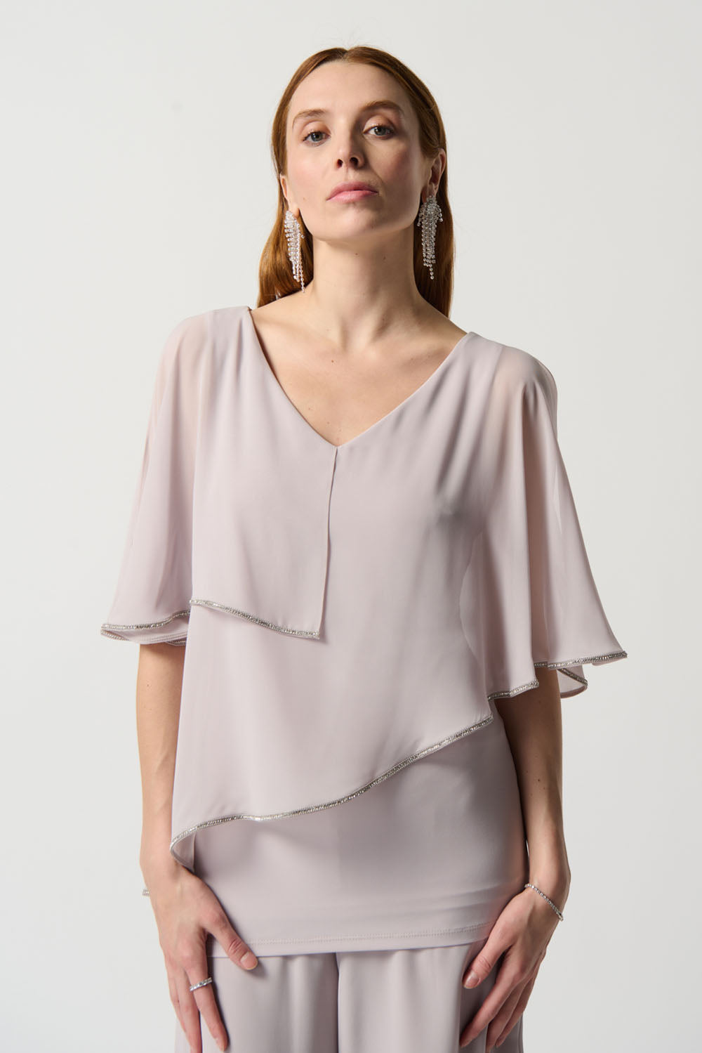 Joseph Ribkoff Mother of Pearl Chiffon Poncho-Style V-Neck Top Style 231720