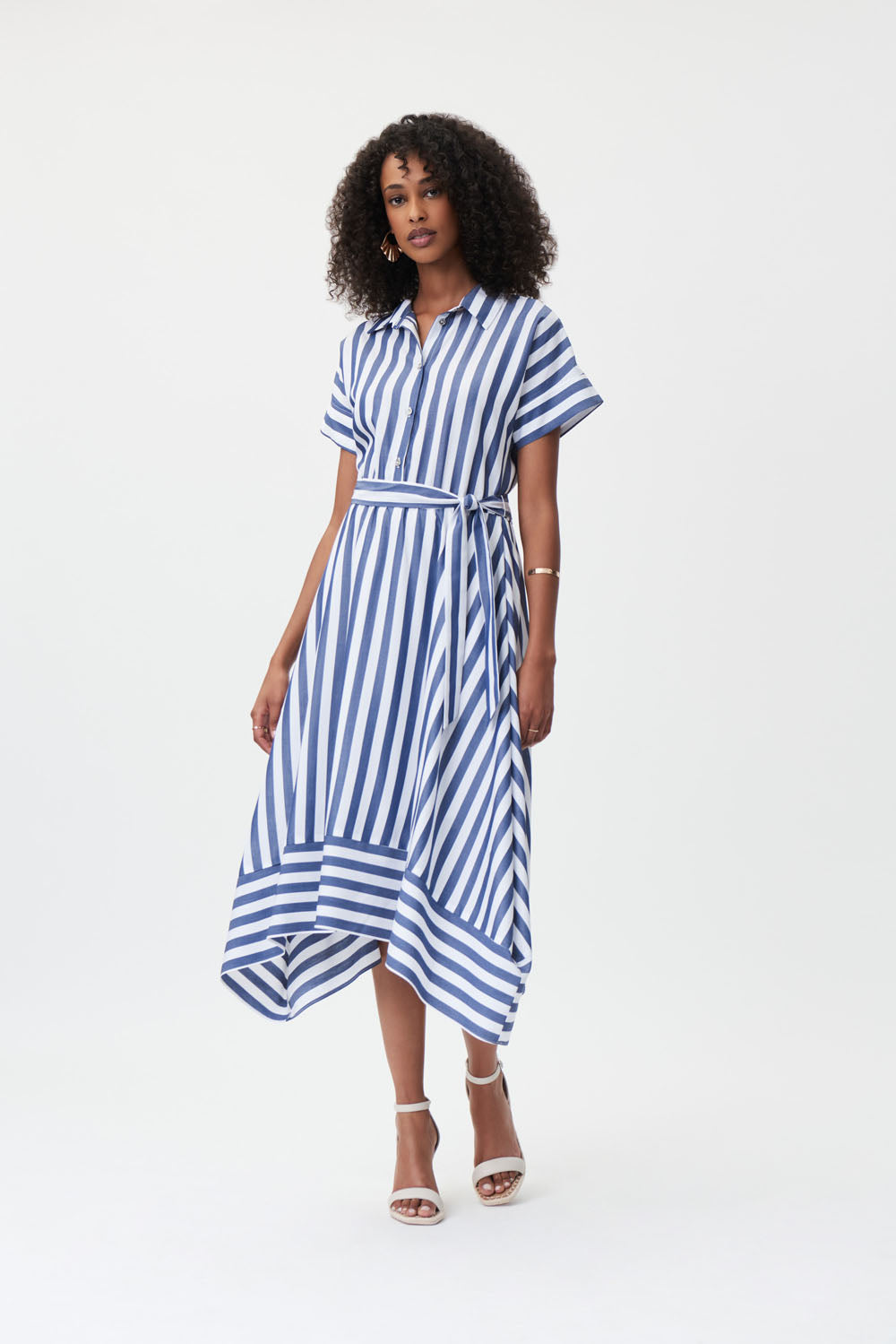 Joseph Ribkoff Blue/White Fit and Flare Striped Flowy Dress Style 232038