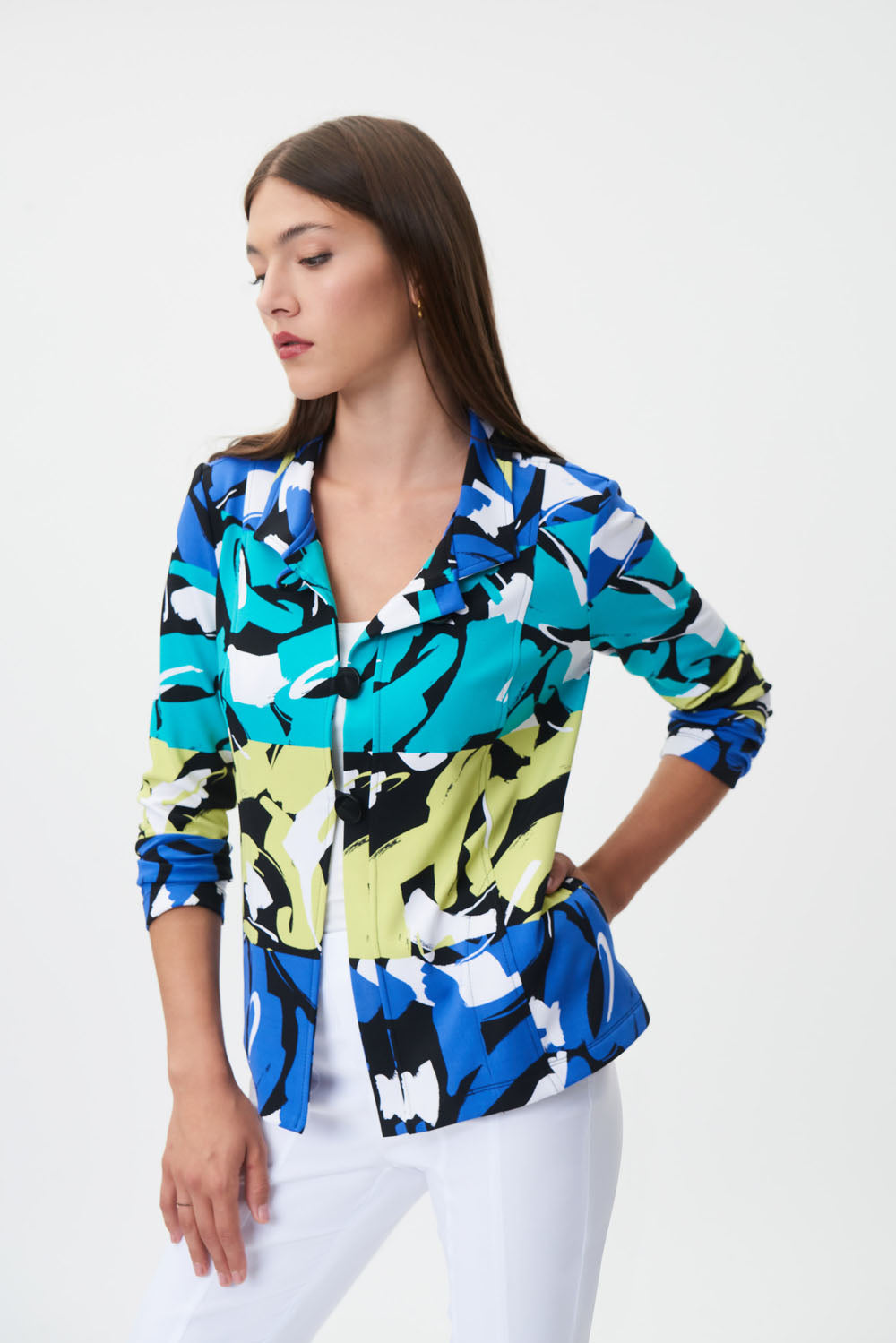 Joseph Ribkoff Black/Multi Abstract Print Jacket Style 232076