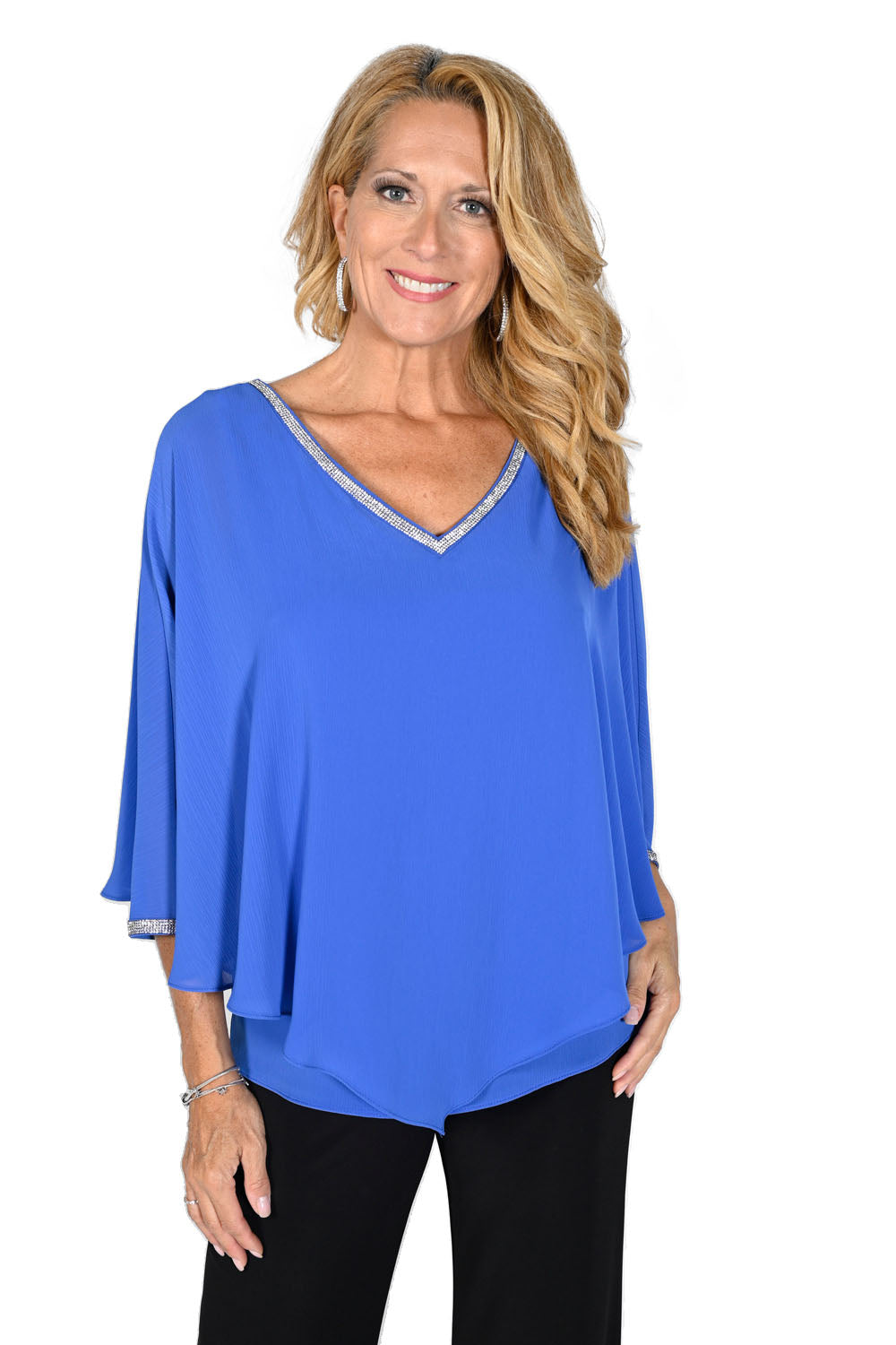 Frank Lyman Blue V-Neck Top Style 232141