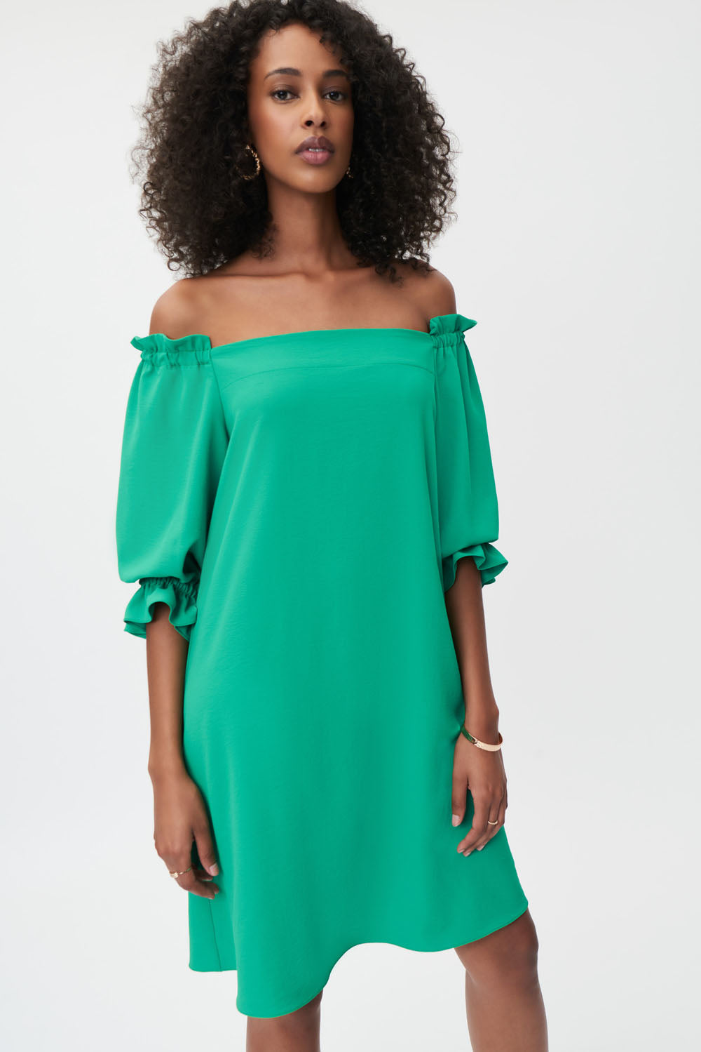 Joseph Ribkoff Foliage Off-Shoulder Frilly Sleeve Dress Style 232193