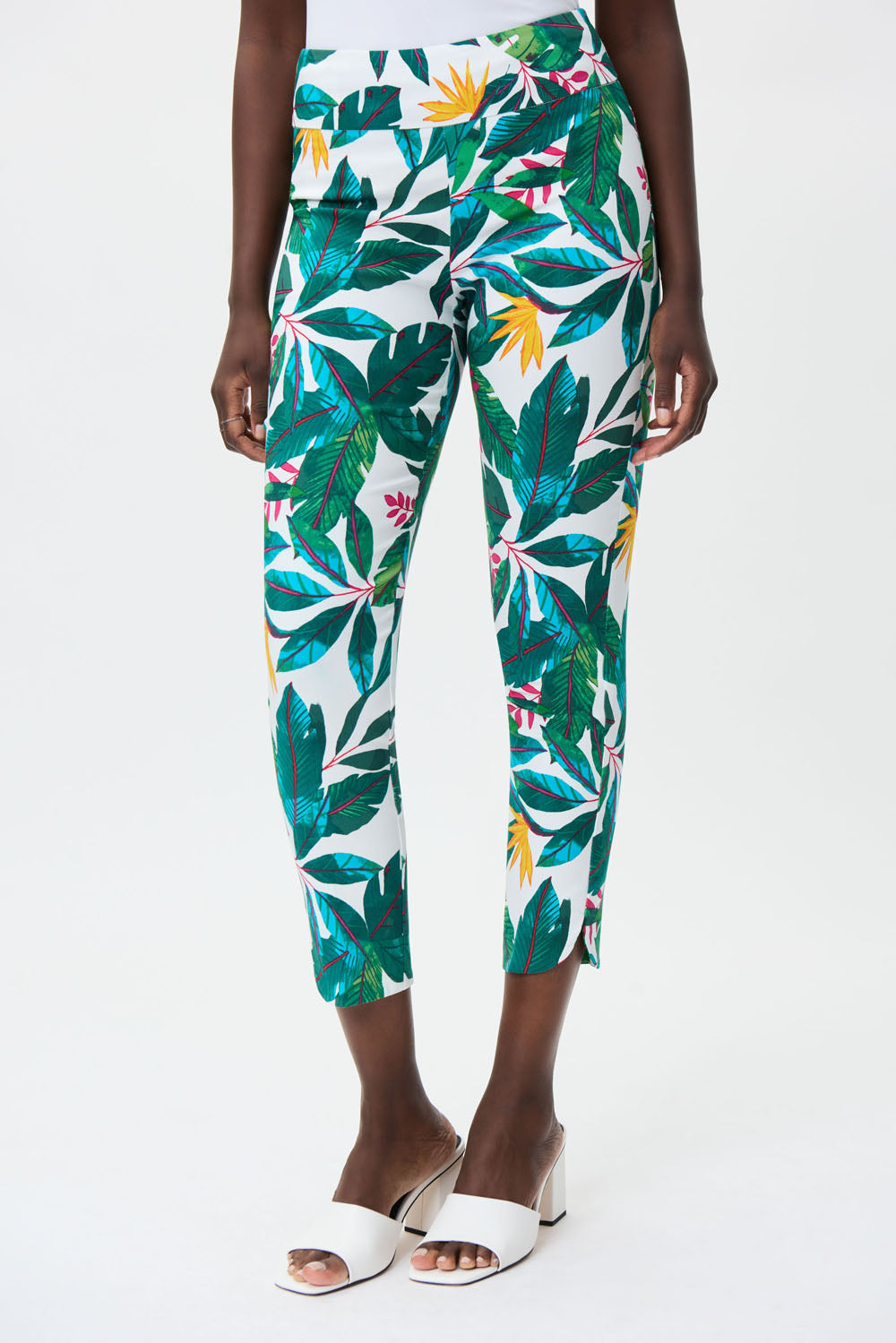 Joseph Ribkoff Vanilla/Multi Tropical Print Cropped Pants Style 232259