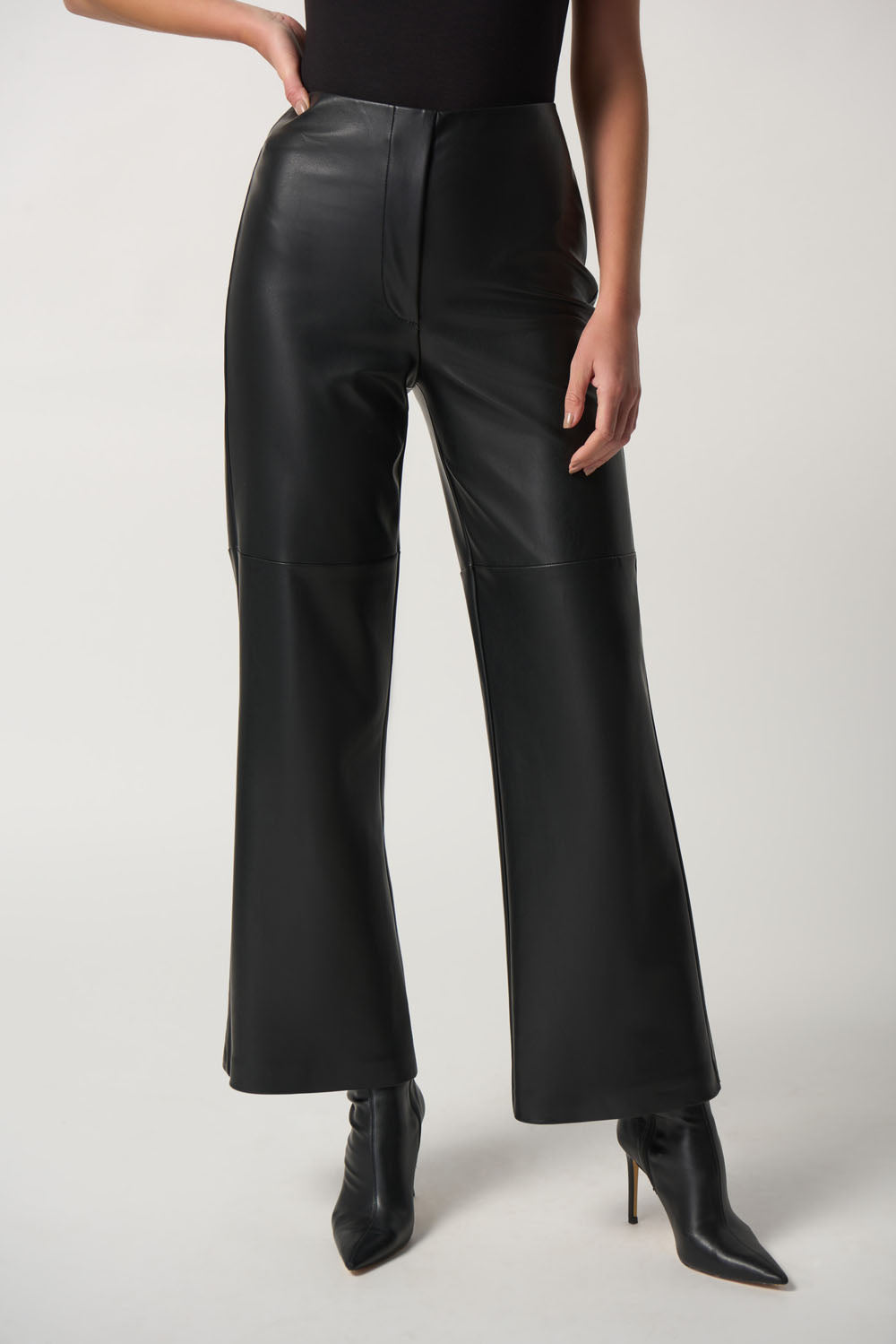 Joseph Ribkoff Black Faux-Leather Wide-Leg Pants Style 233011