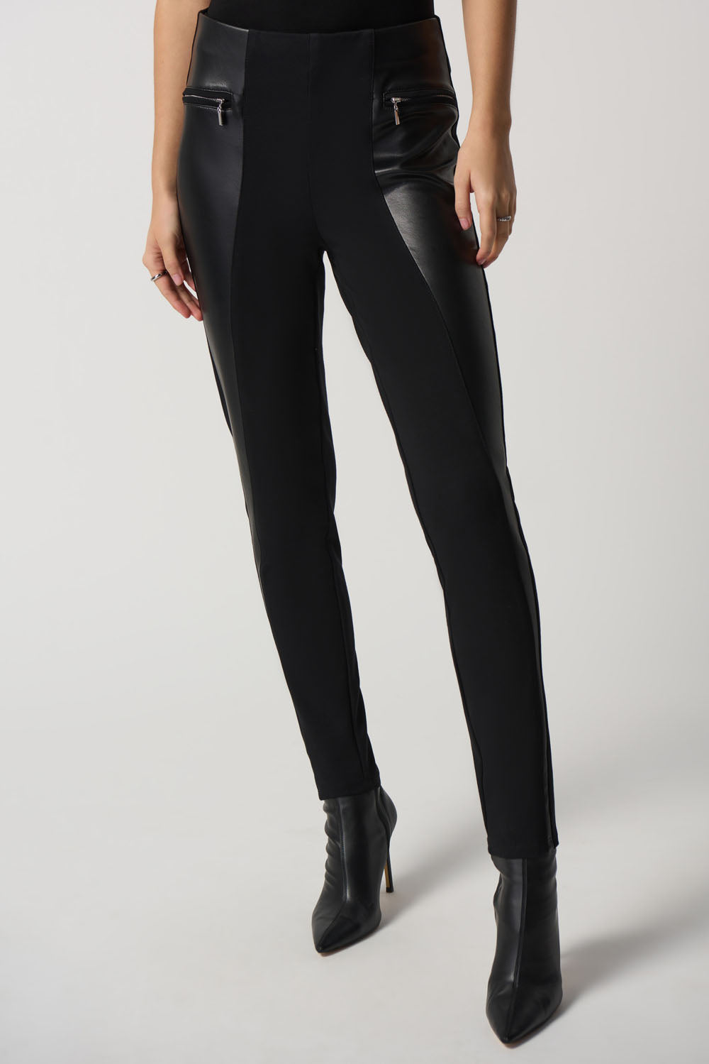 Joseph Ribkoff Black Faux-Leather Panel Leggings Style 233012