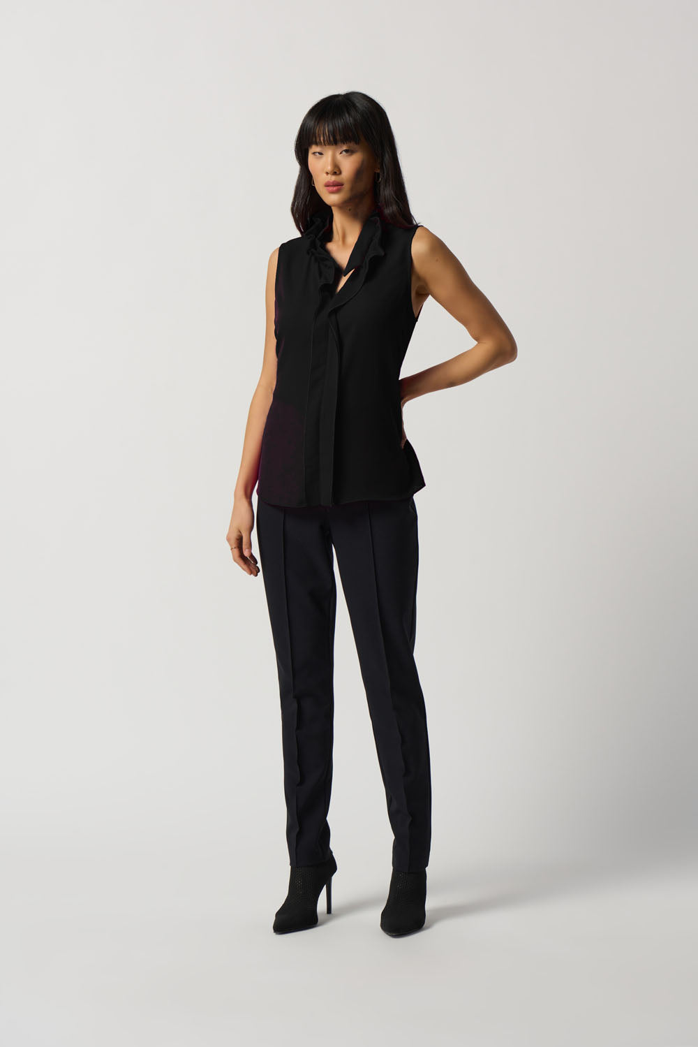 Joseph Ribkoff Black Georgette Top With Ruffles Style 233016