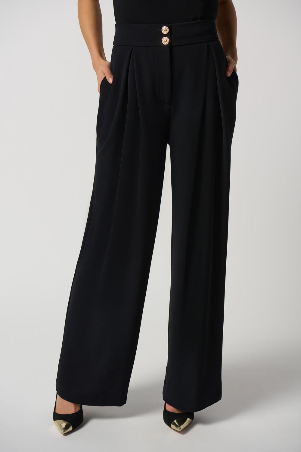 Joseph Ribkoff Black Woven Wide-Leg Pants Style 233043