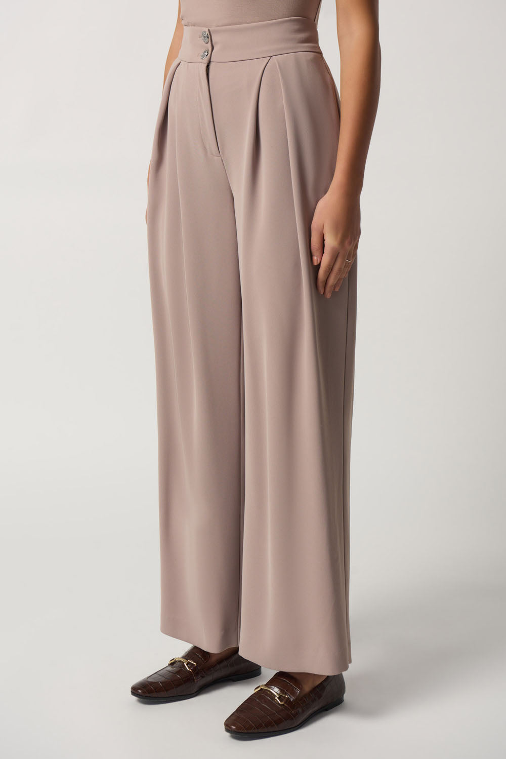 Joseph Ribkoff Latte Woven Wide-Leg Pants Style 233043