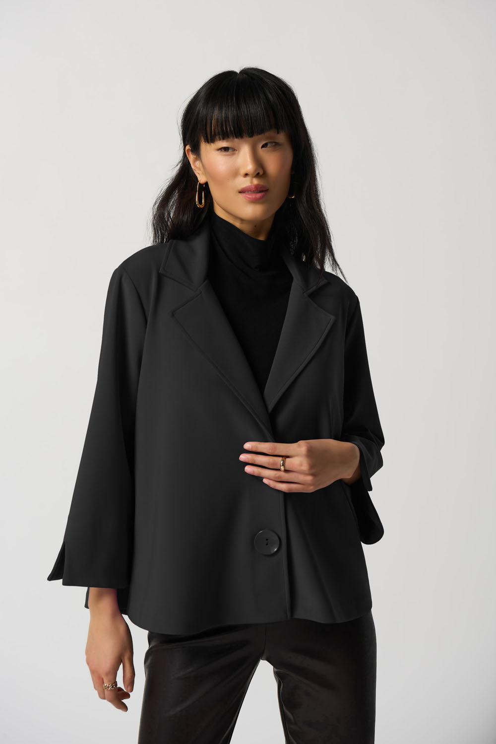 Joseph Ribkoff Black Notched Collar Boxy Jacket Style 233063