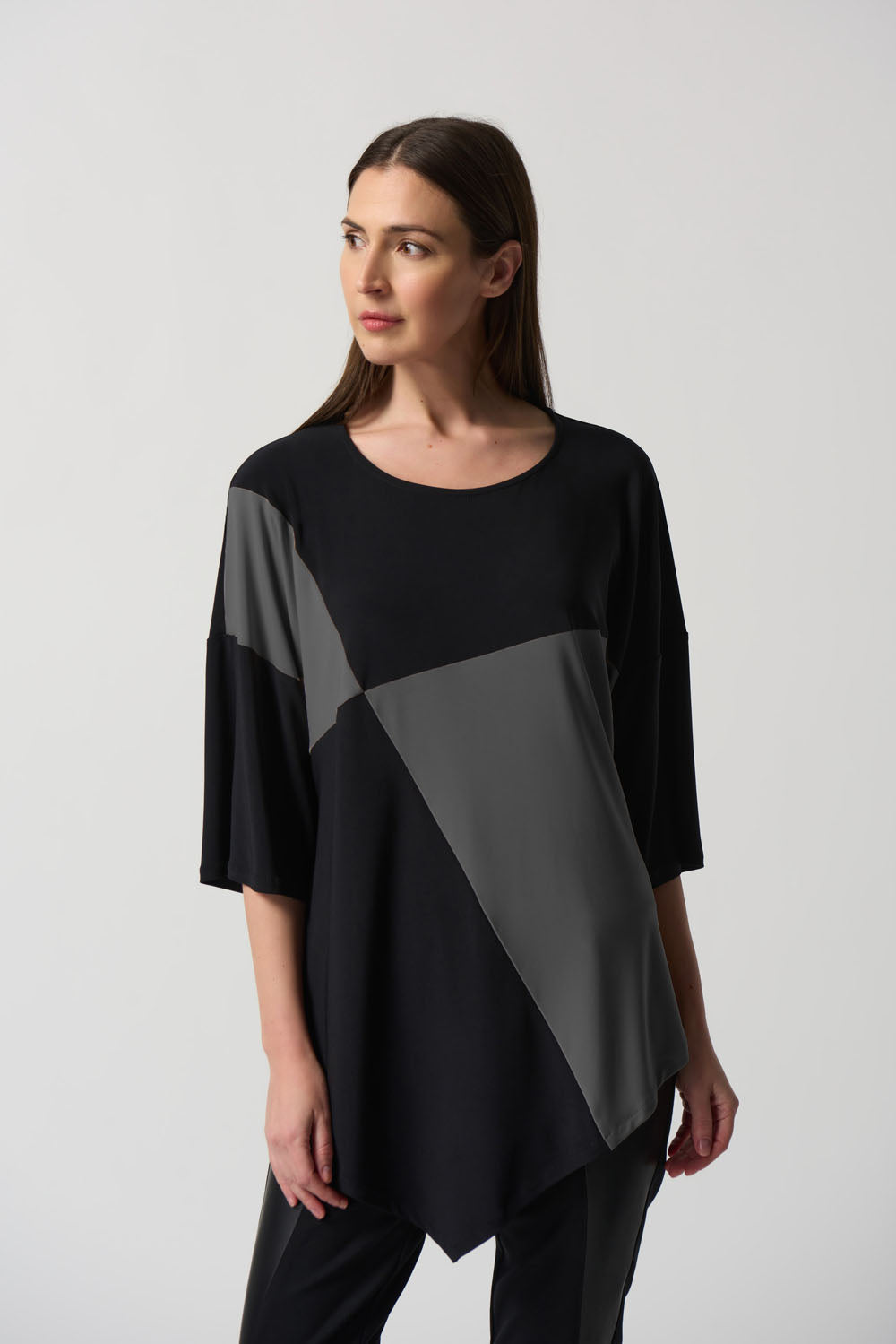 Joseph Ribkoff Black/Avocado Colour-Block Tunic Style 233078