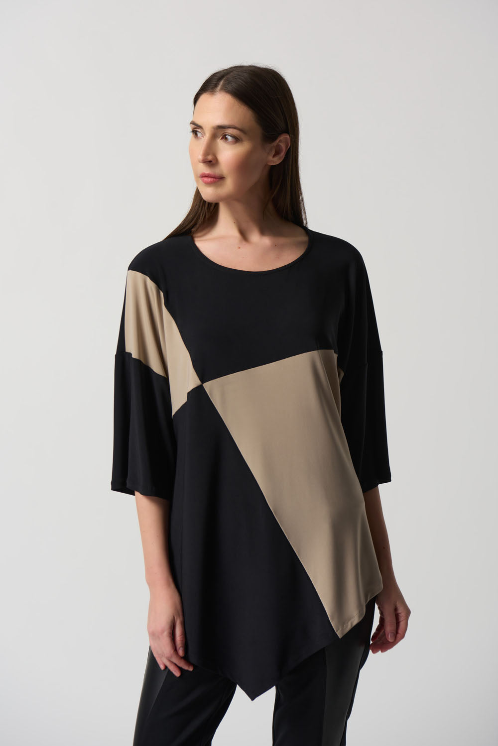 Joseph Ribkoff Black/Latte Colour-Block Tunic Style 233078