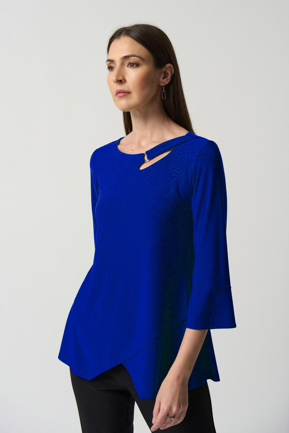 Joseph Ribkoff Royal Sapphire Keyhole Neckline Bell Sleeve Top Style 233081