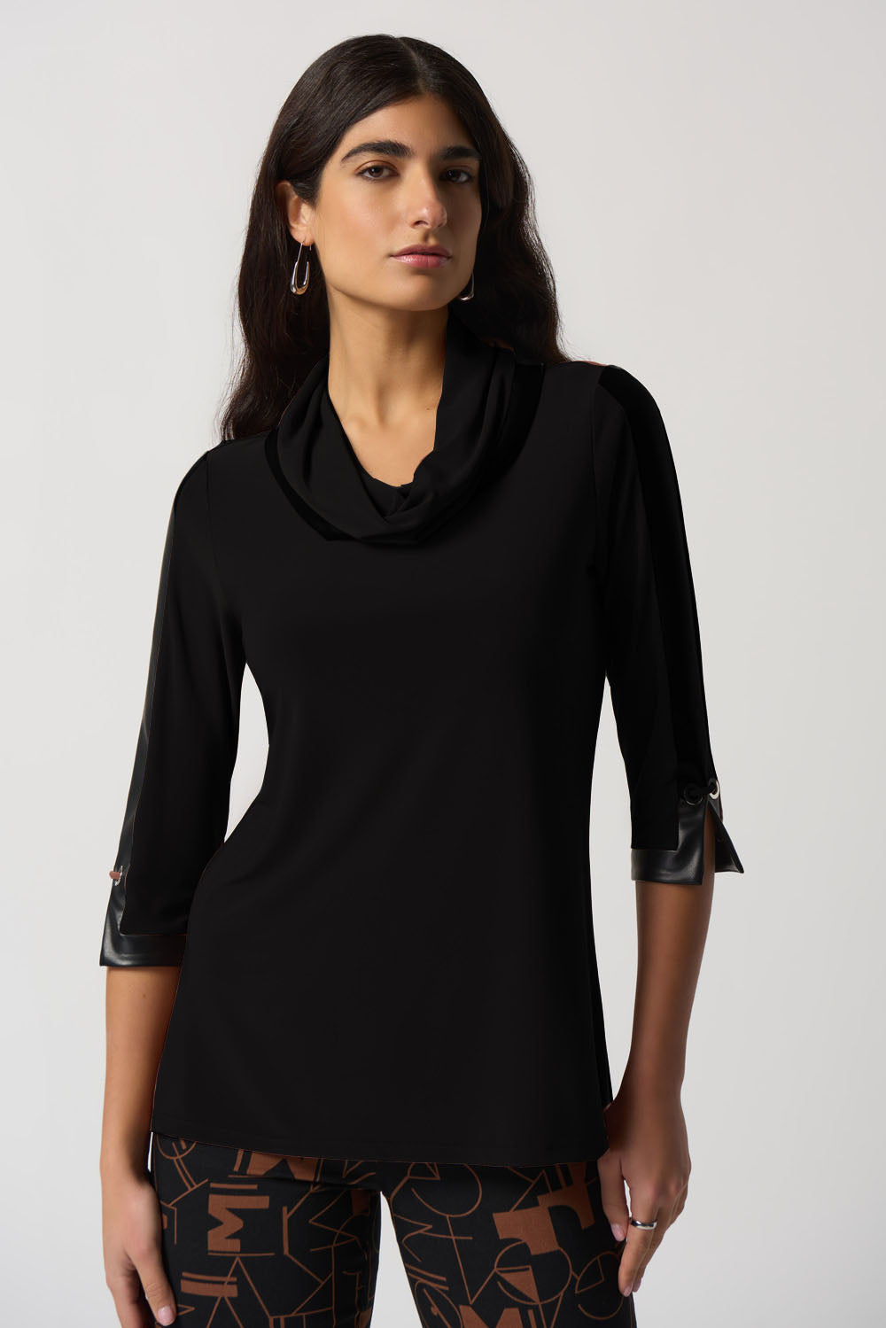 Joseph Ribkoff Black Faux-Leather Trim Tunic Style 233107