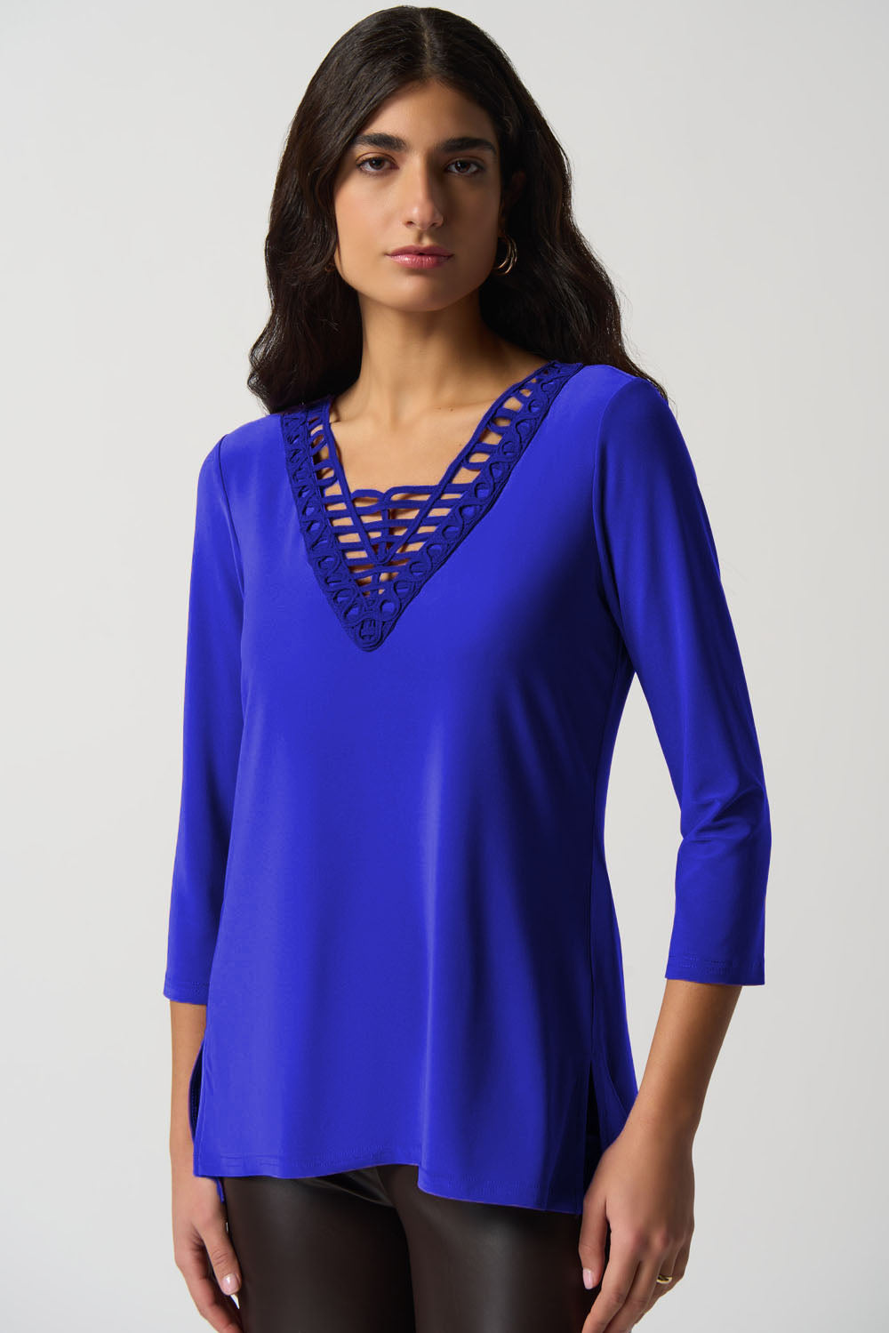 Joseph Ribkoff Royal Sapphire Soutache Neckline Top Style 233124