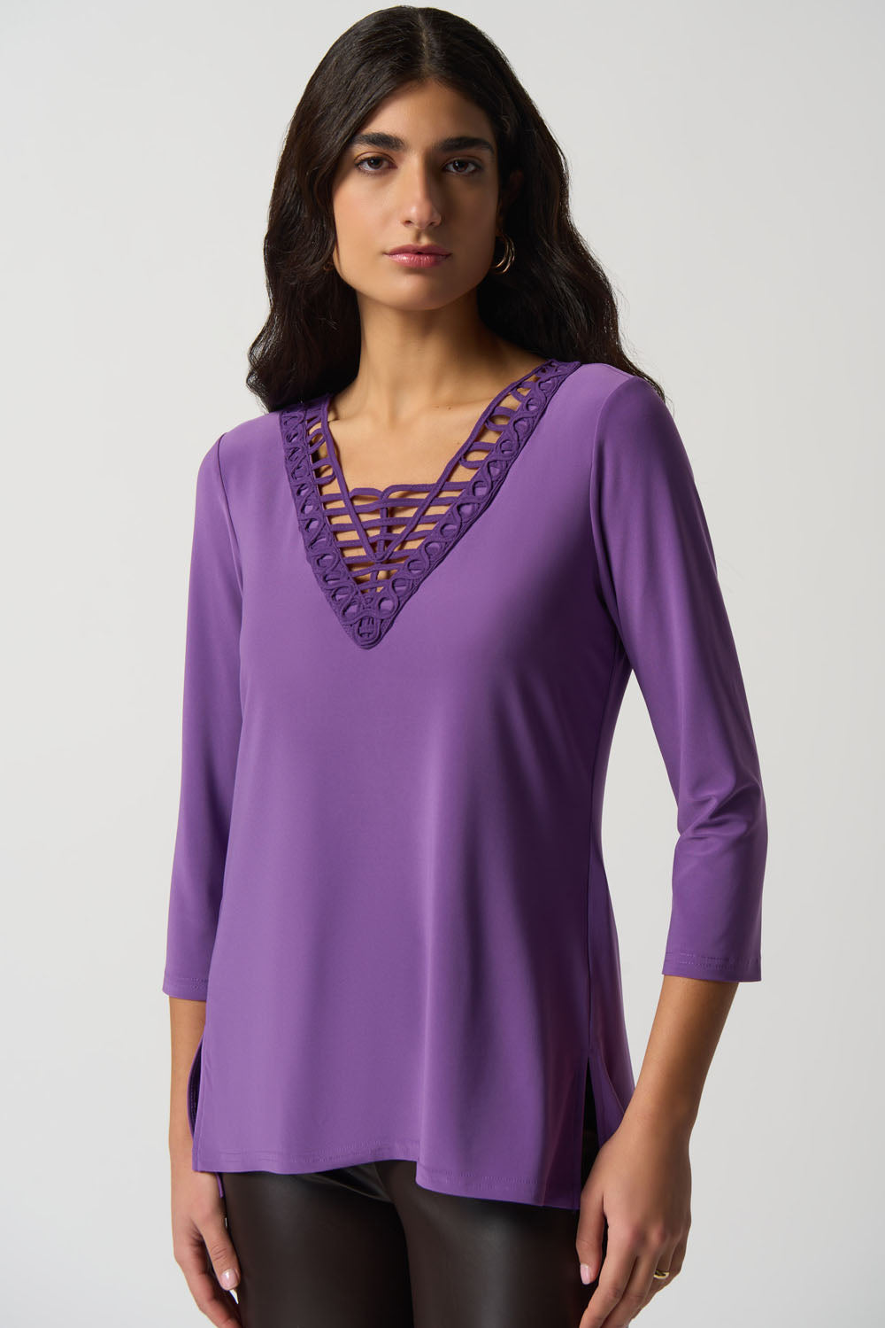 Joseph Ribkoff Violet Soutache Neckline Top Style 233124