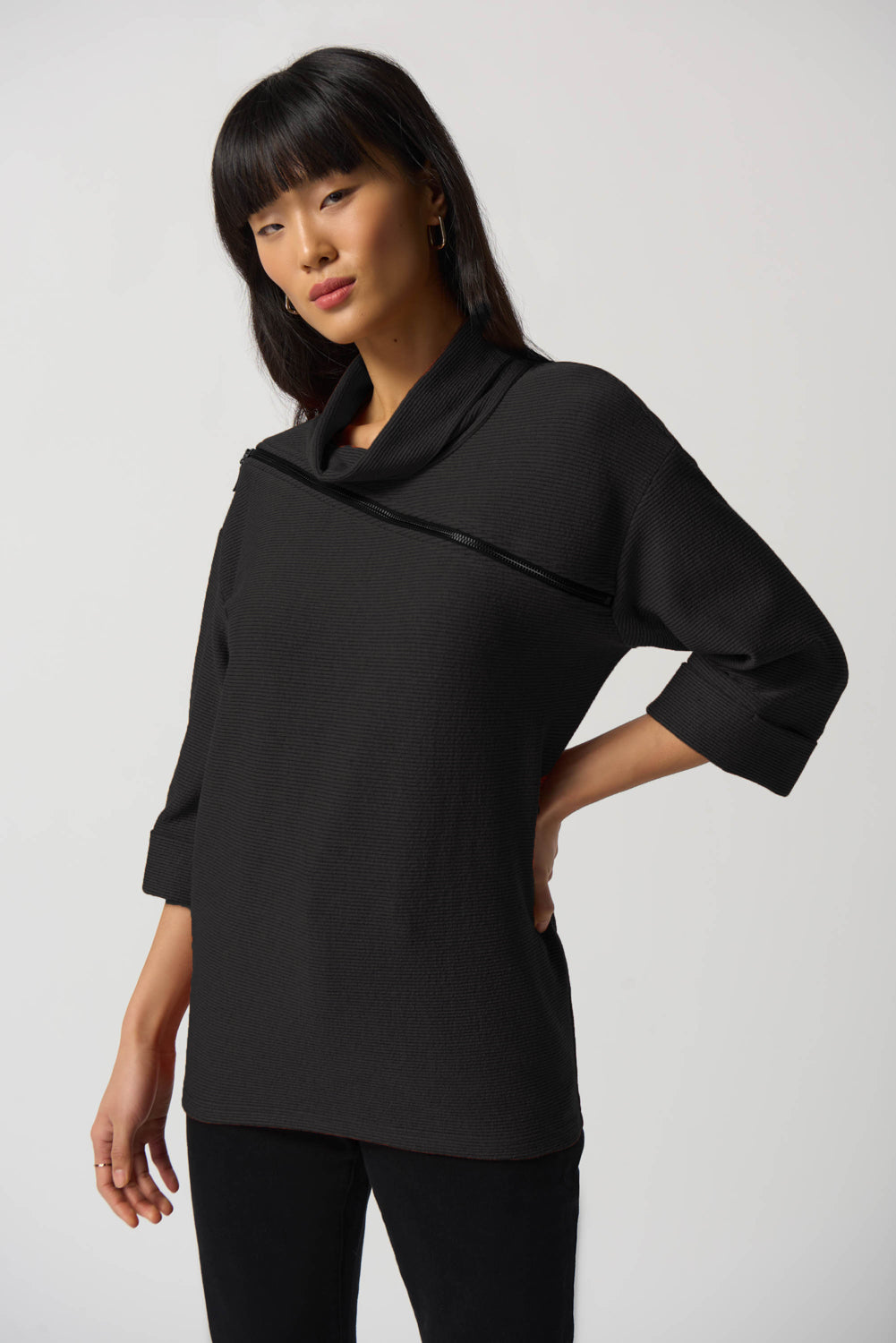 Joseph Ribkoff Black Cowl-Collar Boxy Sweater Style 233126