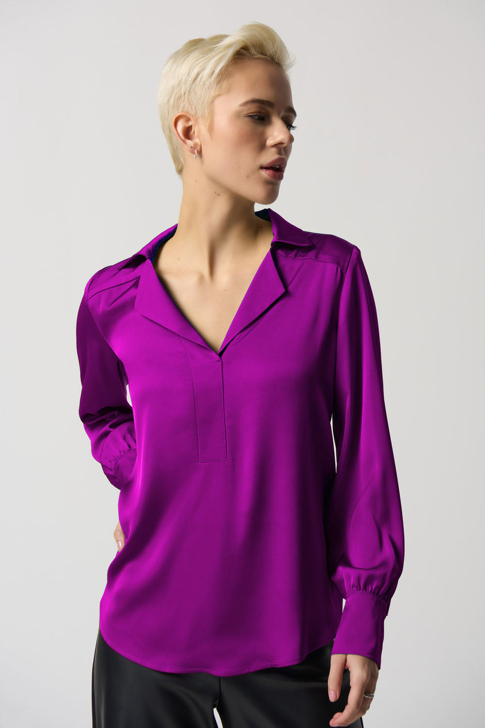 Joseph Ribkoff Opulence Notched Collar Satin Blouse Style 233135