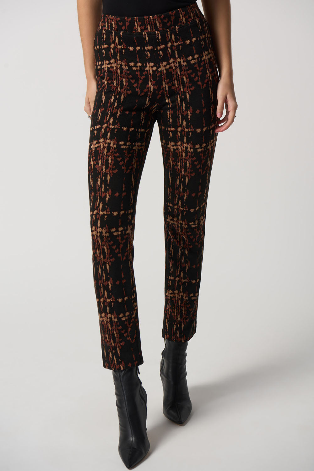 Joseph Ribkoff Black/Multi Plaid Slim-Fit Pants Style 233154