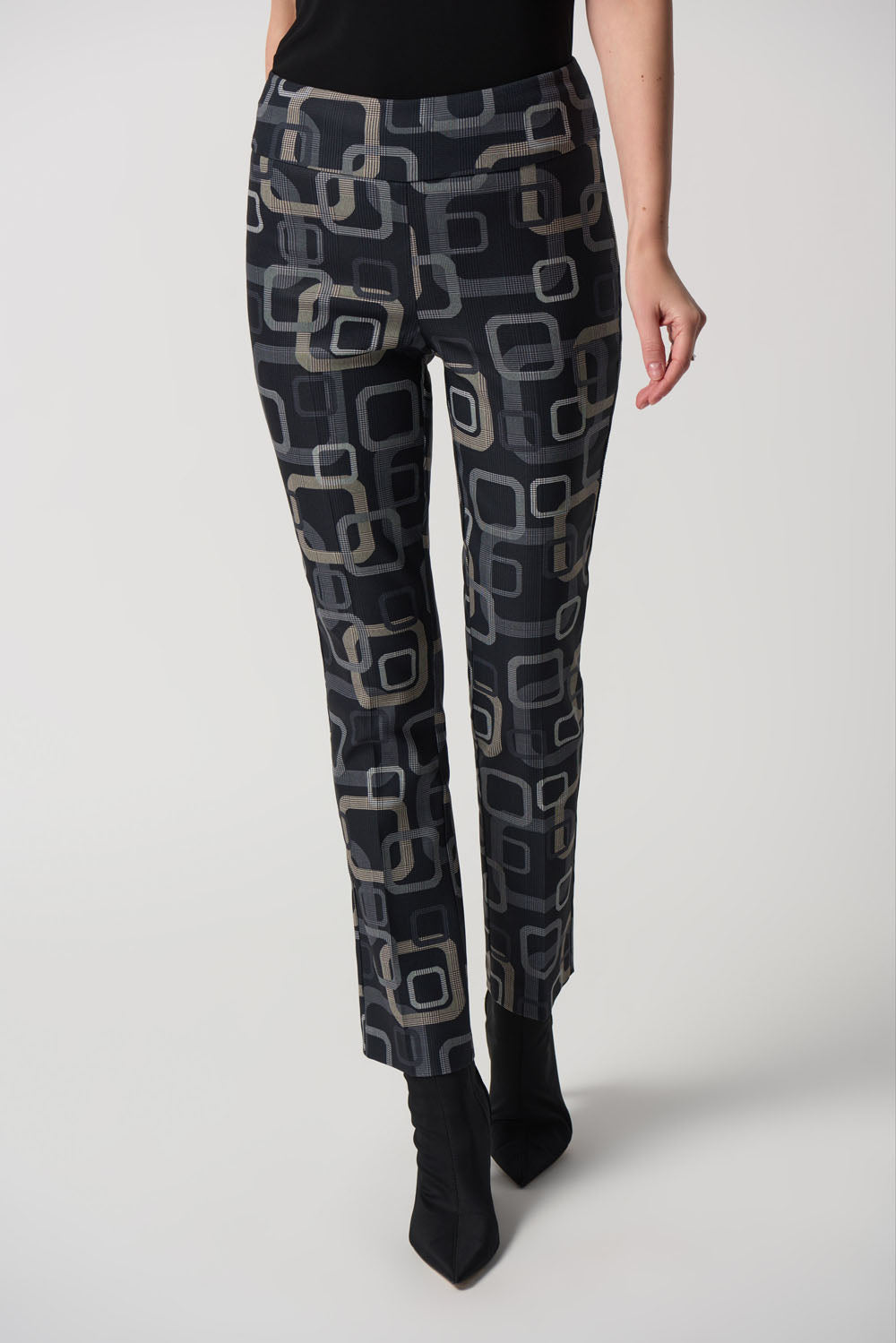 Joseph Ribkoff Black/Multi Retro Print Pull-On Pants Style 233163