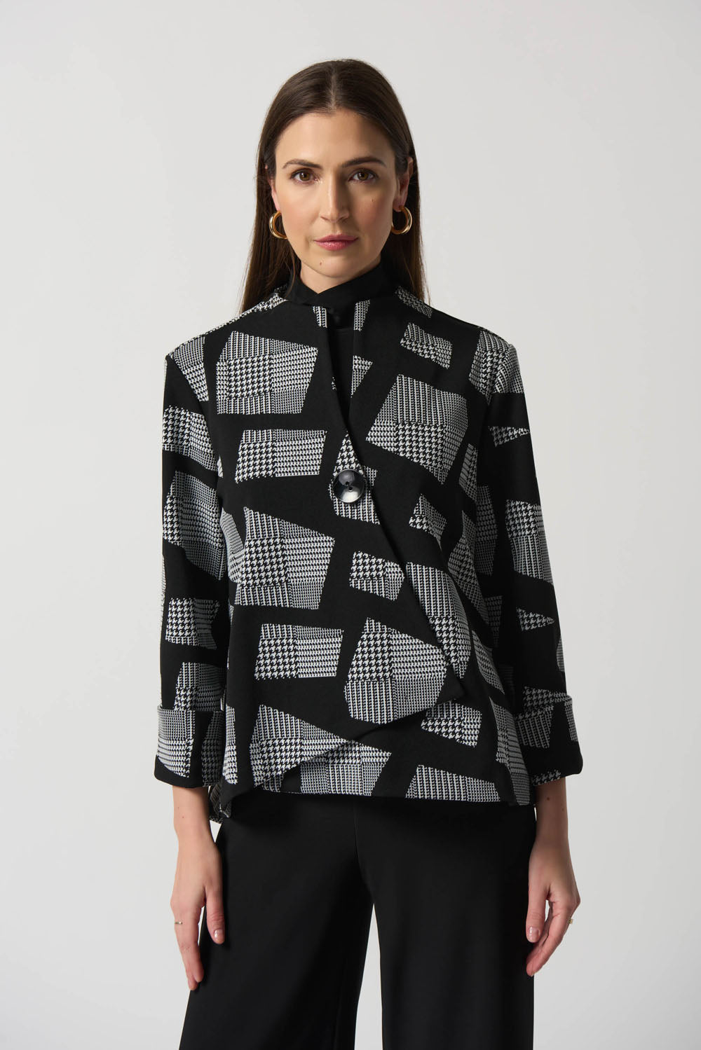 Joseph Ribkoff Black/White Abstract Print Swing Jacket Style 233169