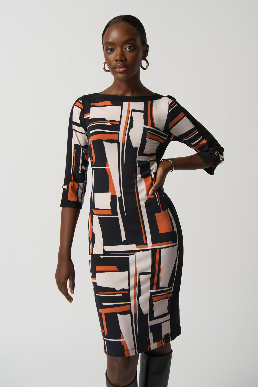 Joseph Ribkoff Black/Multi Geometric Print Sheath Dress Style 233173