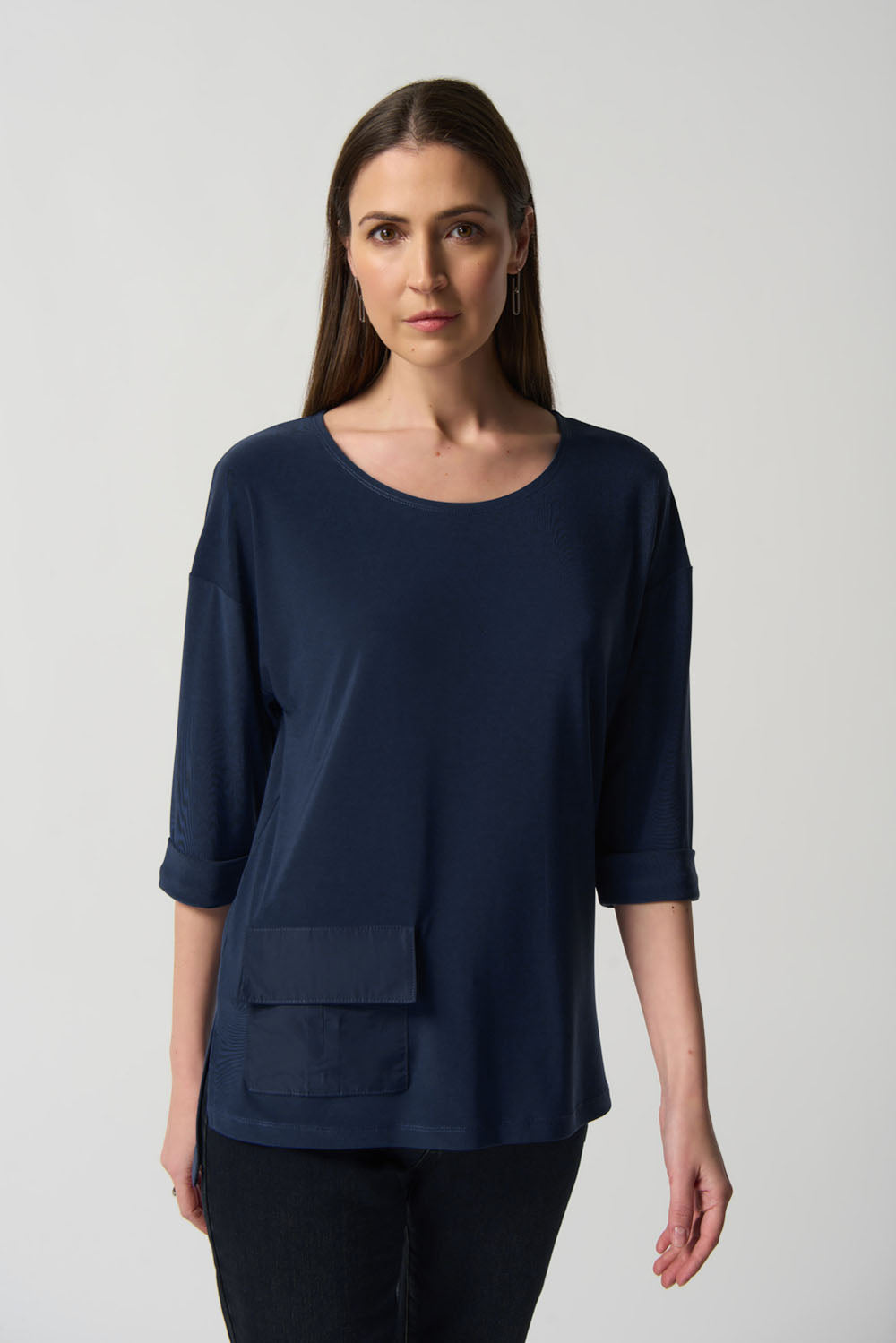 Joseph Ribkoff Midnight Blue Dolman Sleeve Boxy Top Style 233186