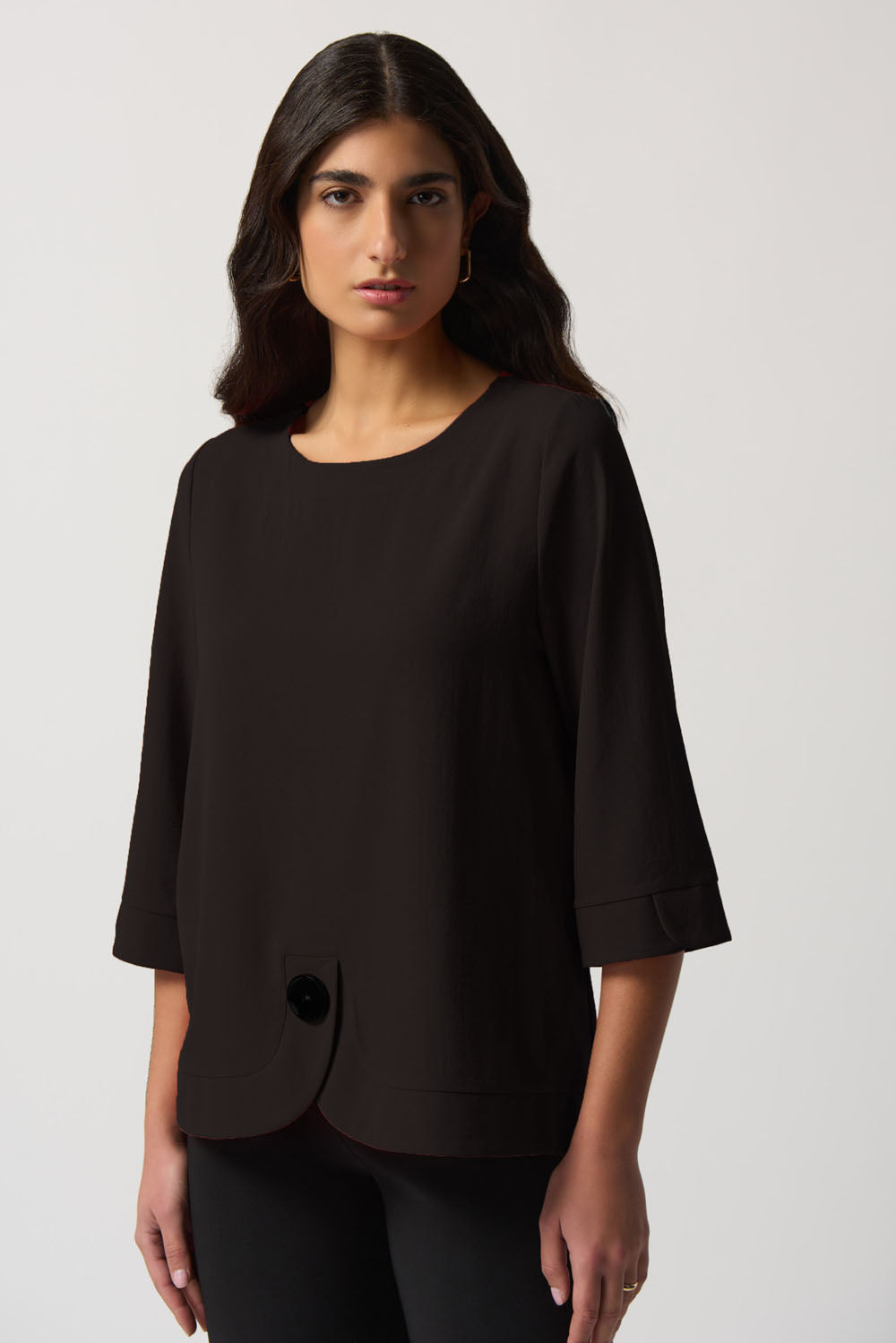 
Joseph Ribkoff Black Trapeze Top With Single Button Style 233206
