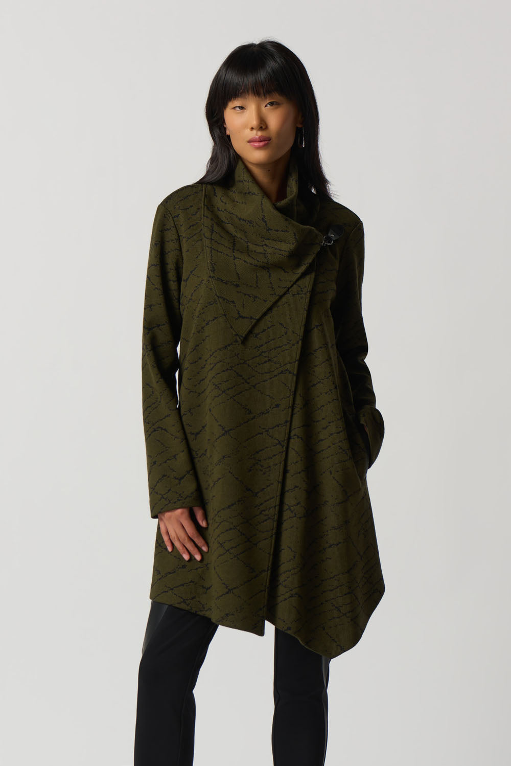 Joseph Ribkoff Olive/Black Overlap Collar Coat Style 233241