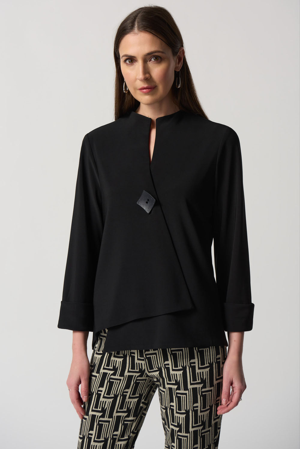 Joseph Ribkoff Black Scoop Neck Swing Jacket Style 233303