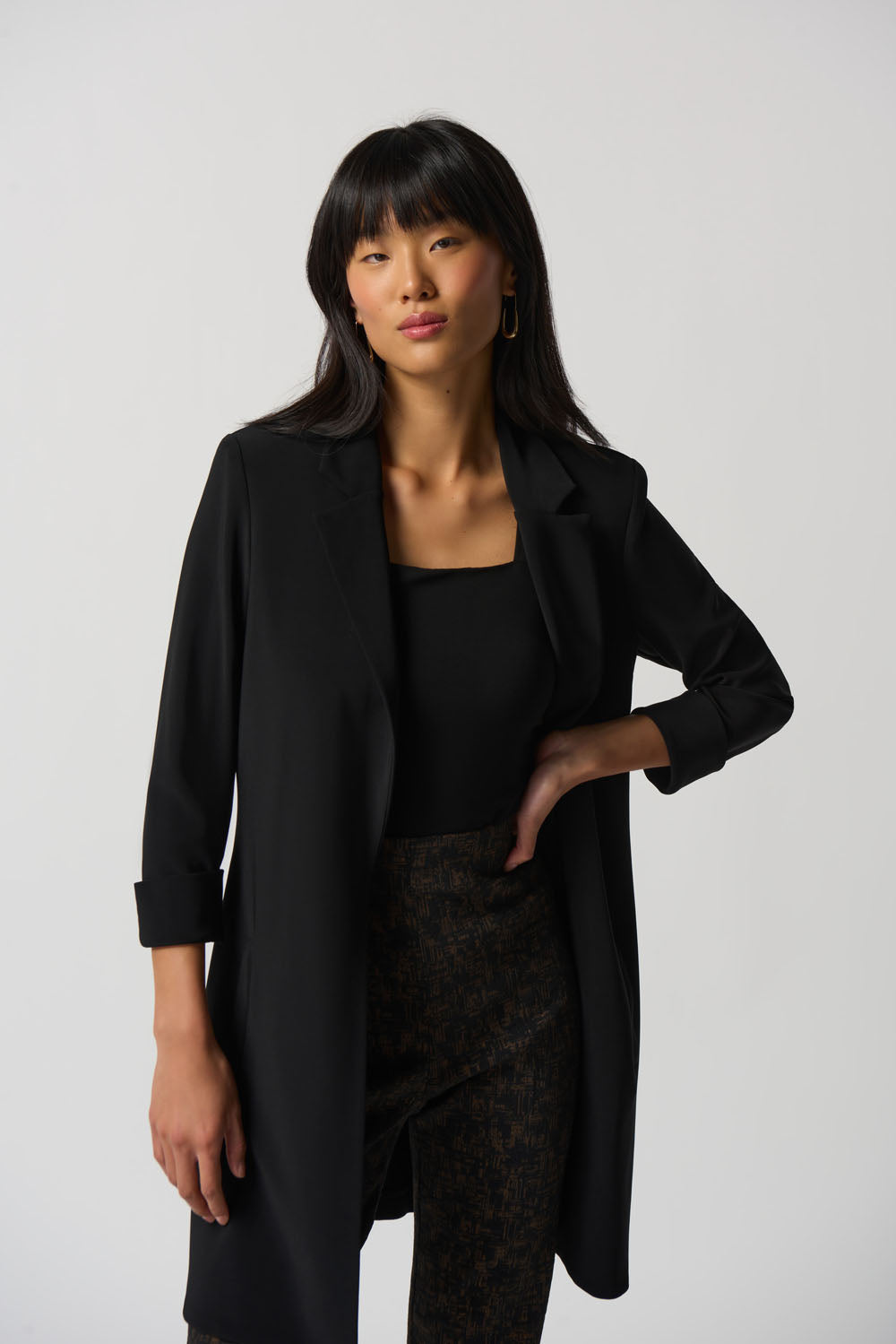 Joseph Ribkoff Black Knit Long Blazer Style 233304