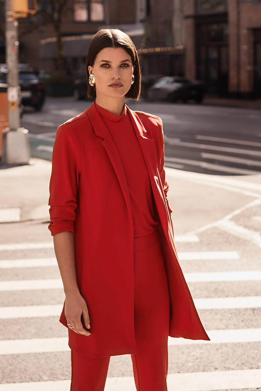 Joseph Ribkoff Lipstick Red Knit Long Blazer Style 233304