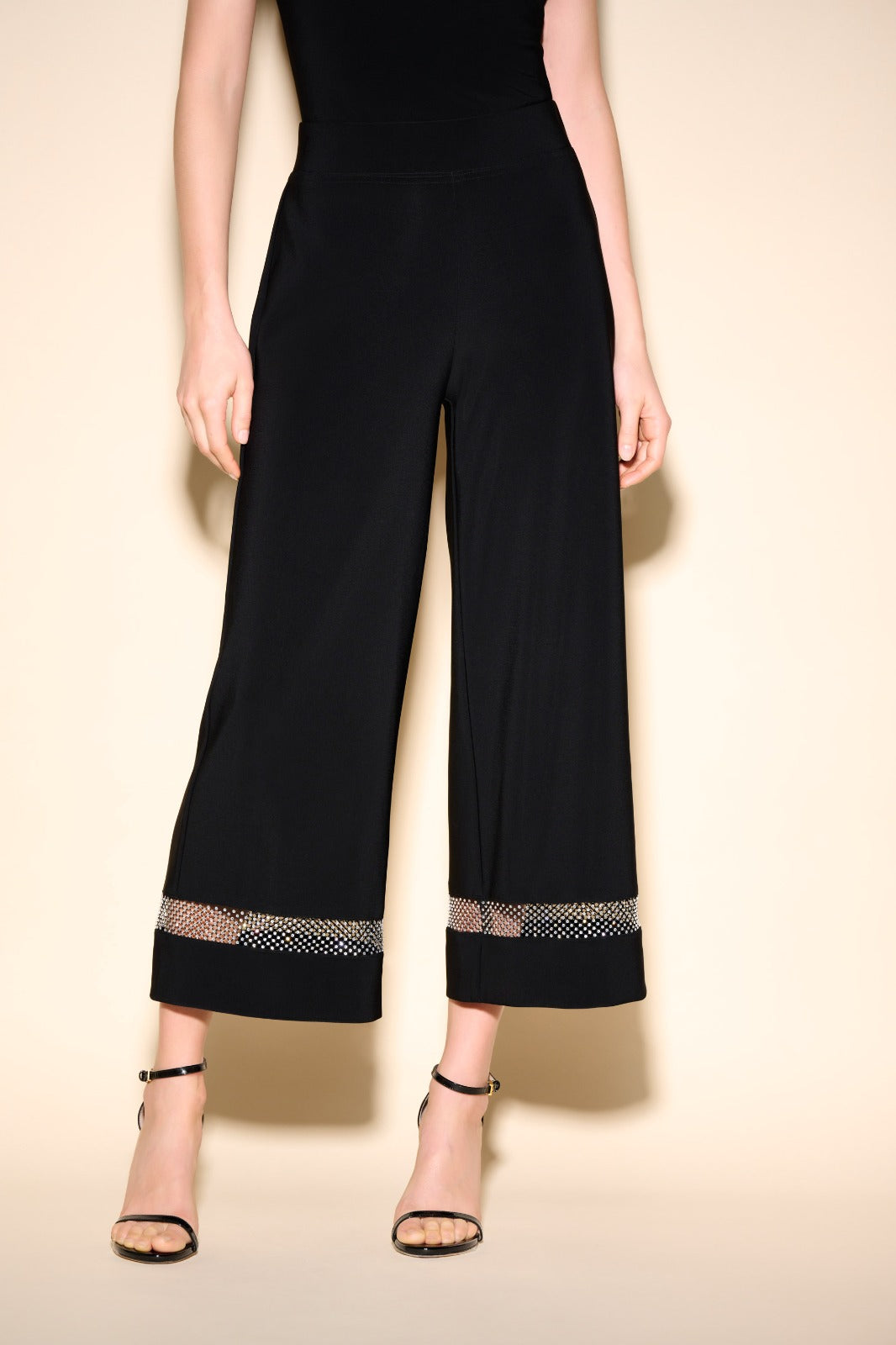 Joseph Ribkoff Black Rhinestone Net Culotte Pants Style 233749