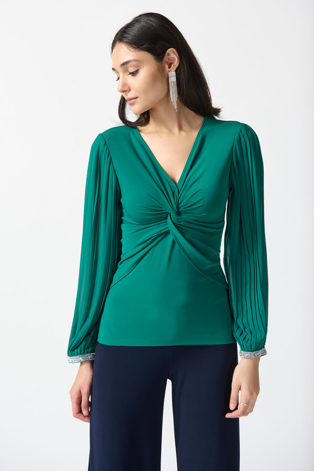 Joseph Ribkoff True Emerald Pleated Sleeve Blouse Style 233763