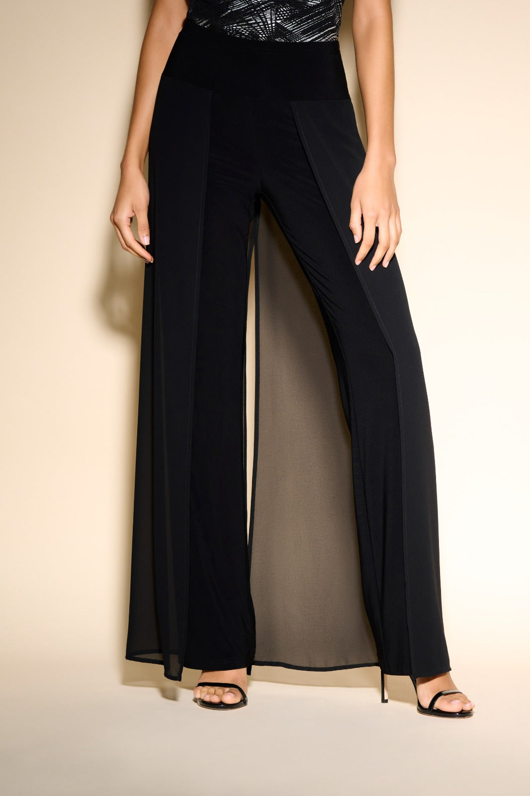 Joseph Ribkoff Black Chiffon Overlay Straight-Leg Pants Style 233773