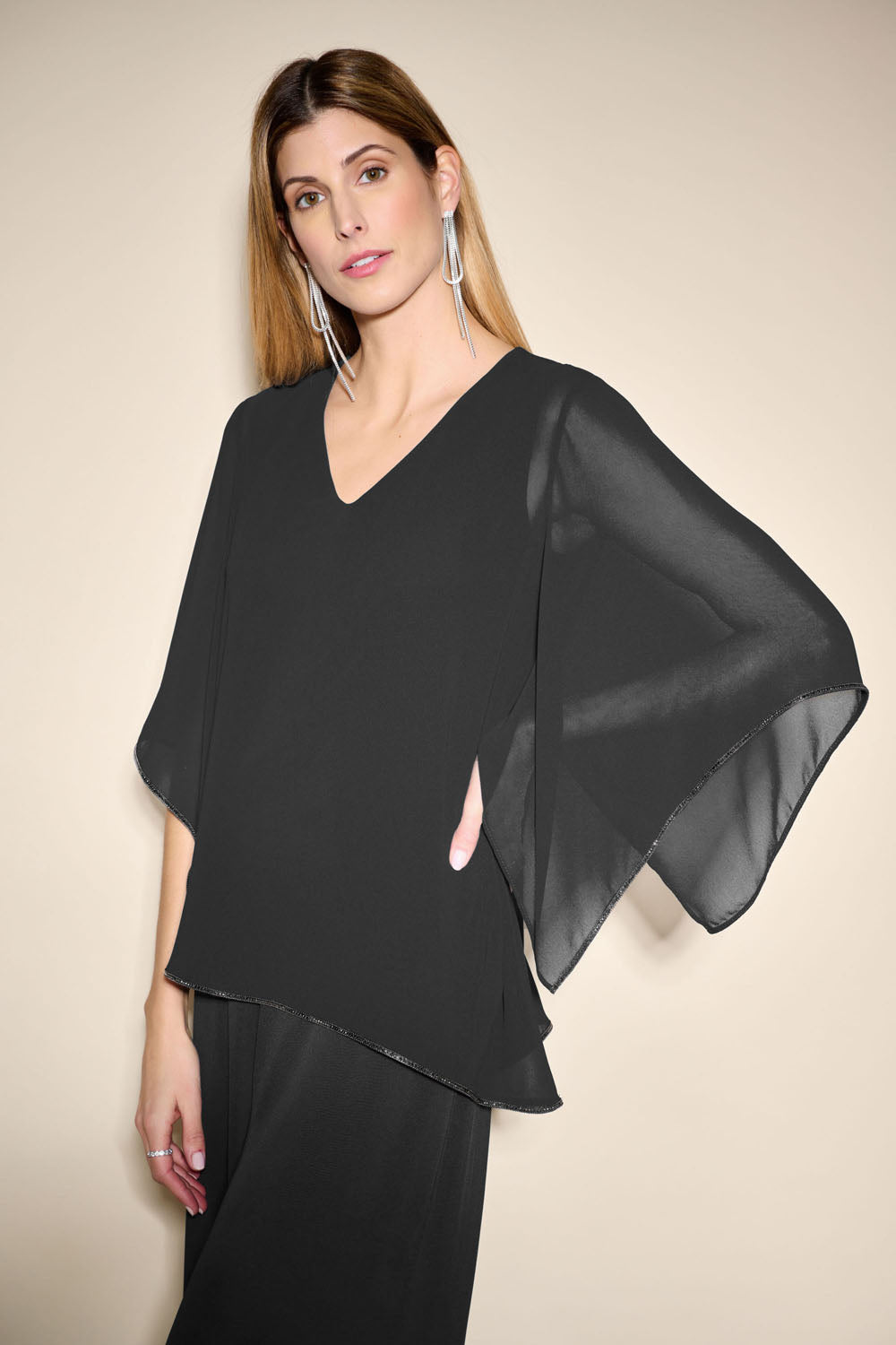 Joseph Ribkoff Black Chiffon V-Neck Top Style 233781