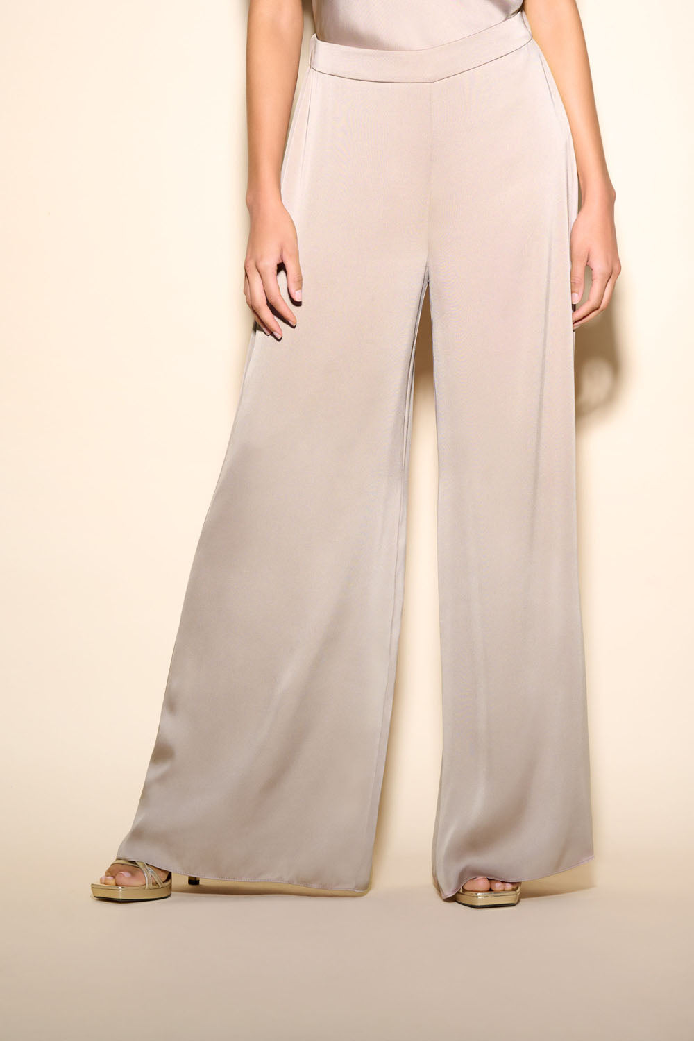 Joseph Ribkoff Latte Satin Wide-Leg Pants Style 233785