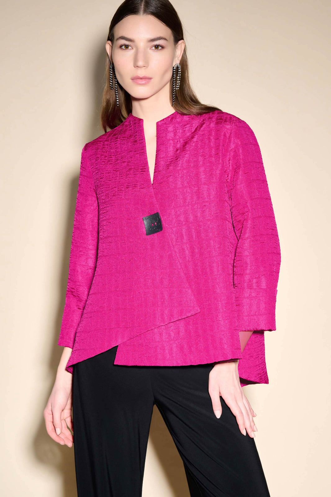 Joseph Ribkoff Shocking Pink Mock Neck Swing Jacket Style 233792