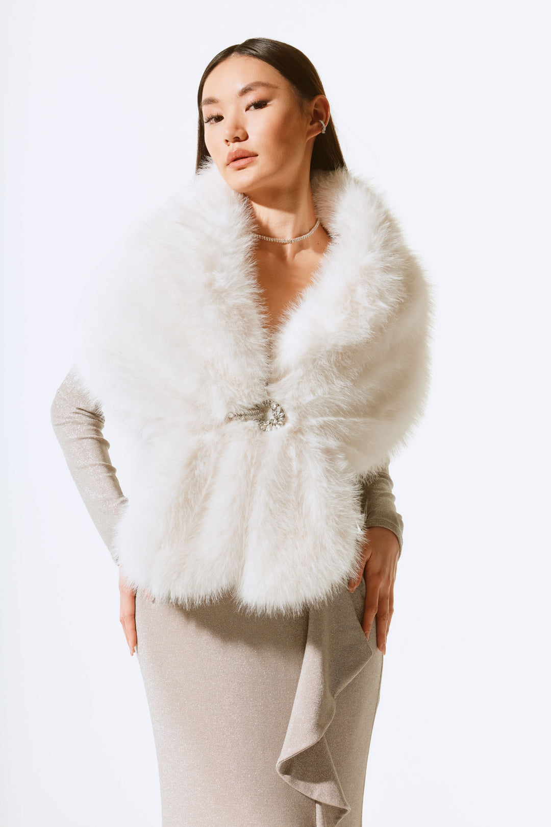 Joseph Ribkoff Vanilla Faux Fur Cape Style 233796