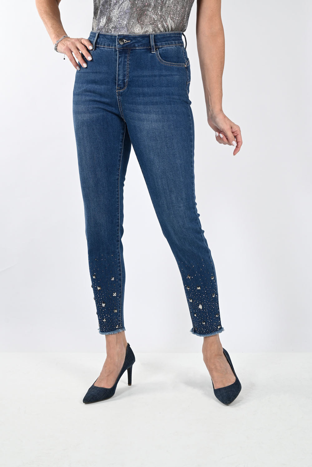 Frank Lyman Blue Woven Denim Pants Style 233807