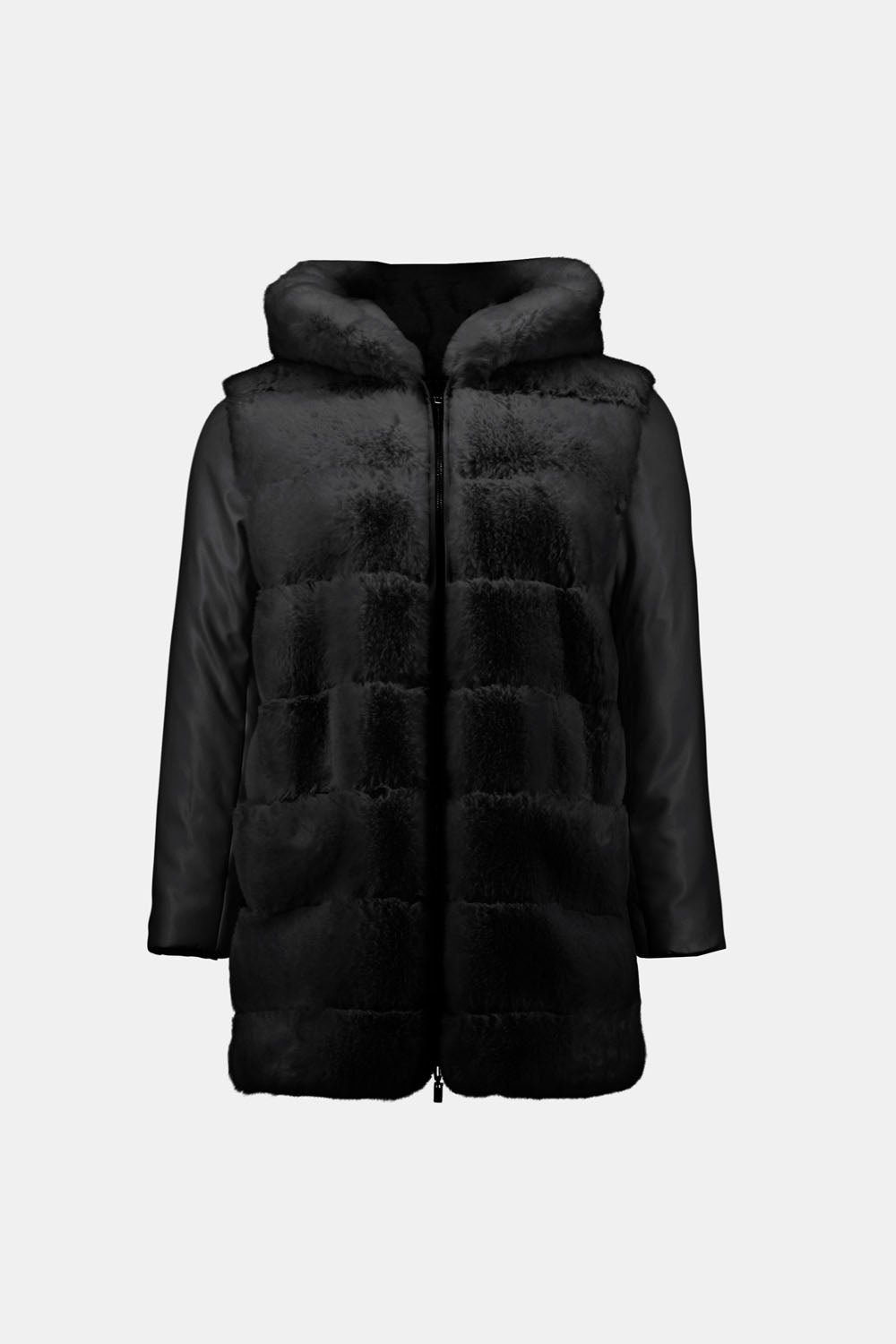 Joseph Ribkoff Black Faux Fur Hooded Coat Style 233925